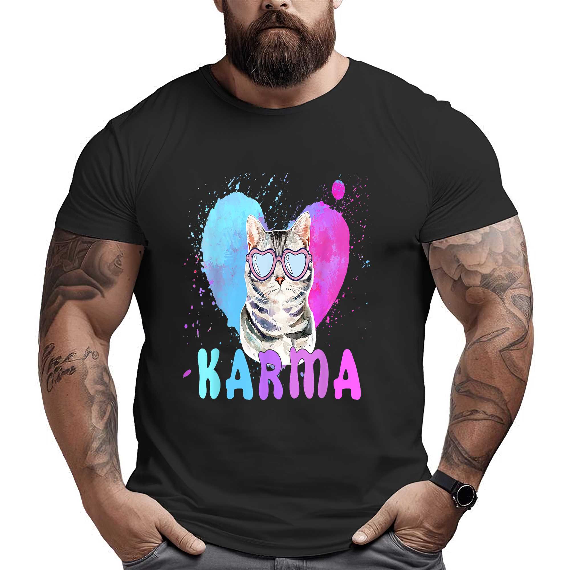 Cat Heart Shape Funny Gifts For Girls Kids Women Men Karma T-shirt