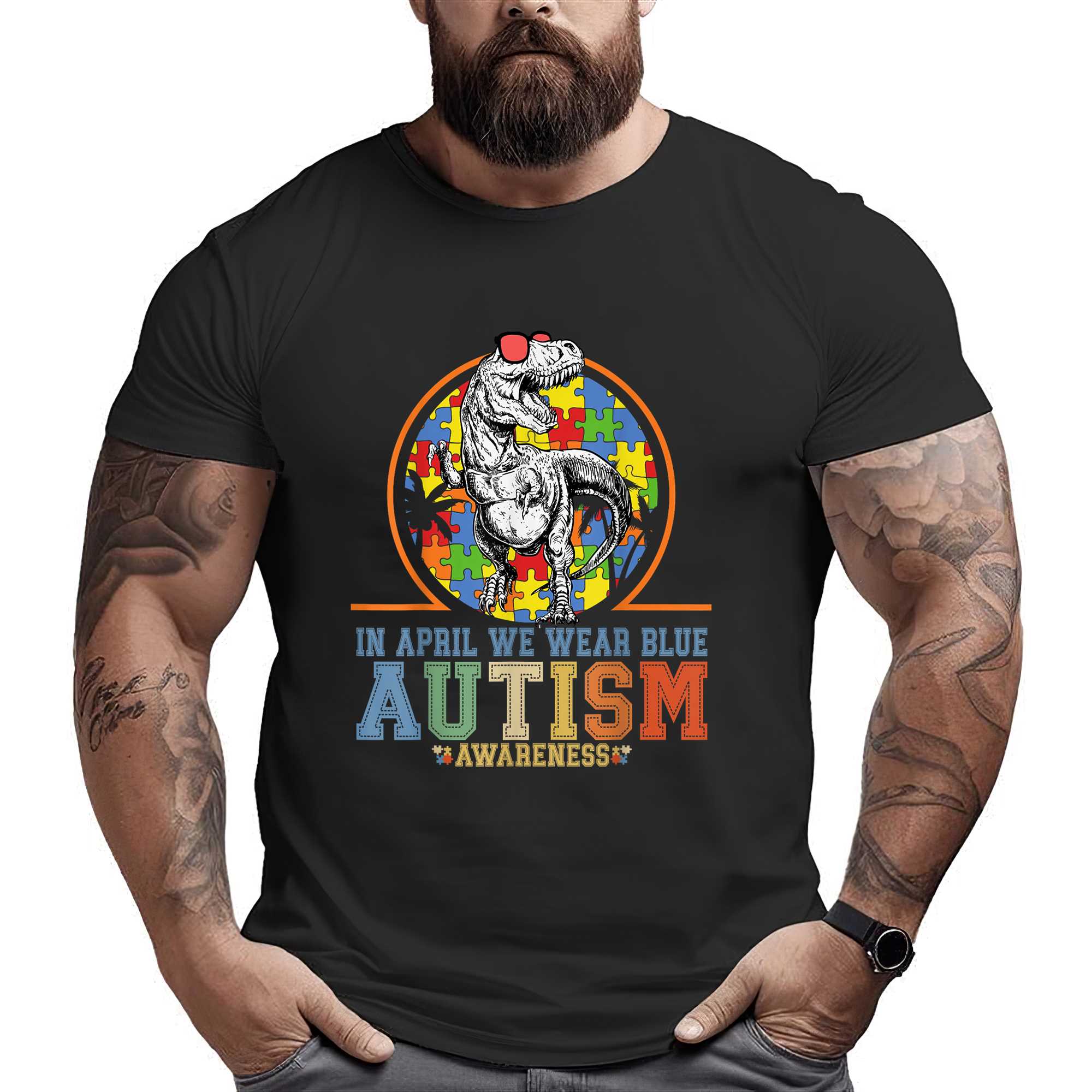 Dinosaur Autism Trex In April We Wear Blue Autism Awareness T-shirt