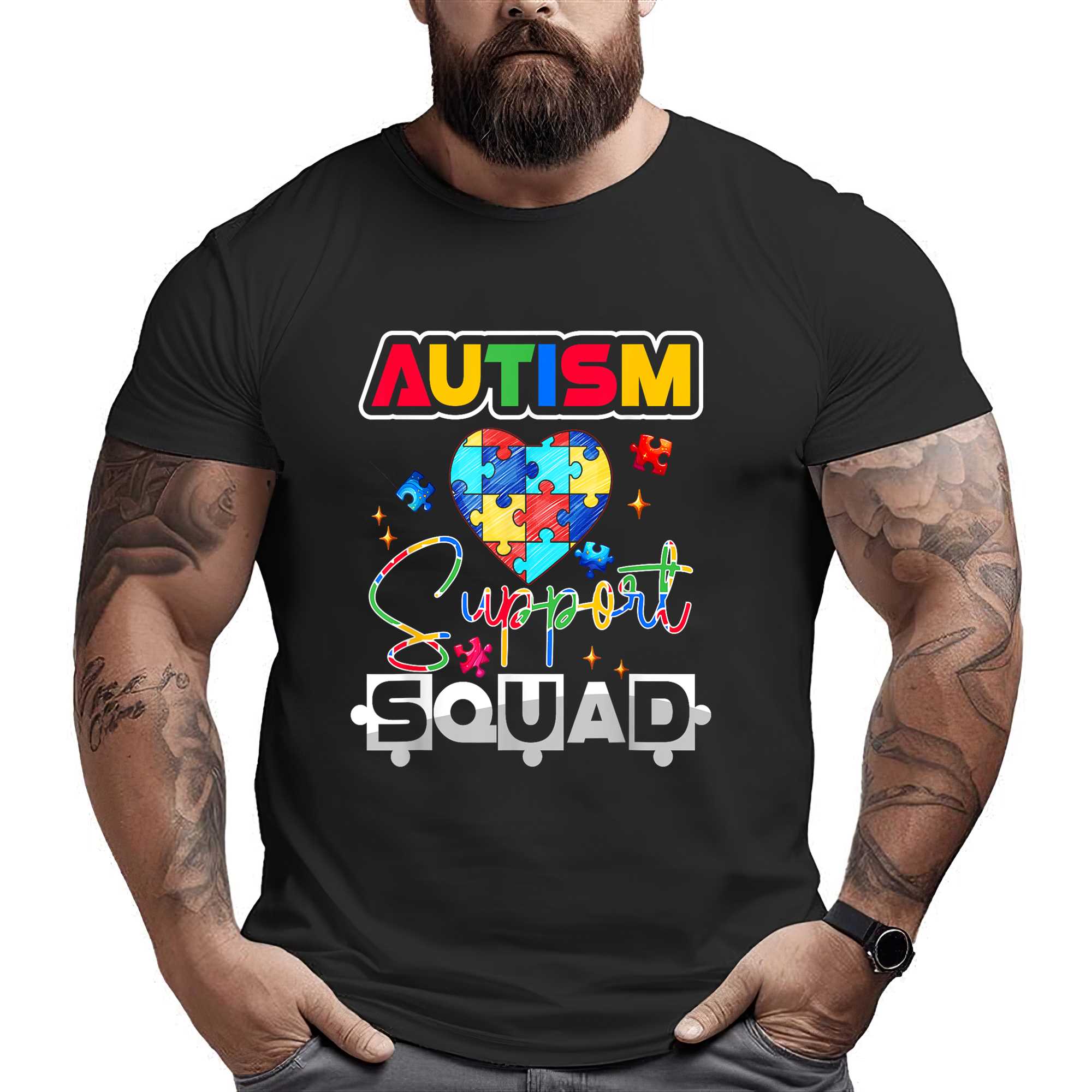 Autism Awareness Autism Squad Support Team Colorful Puzzle T-shirt
