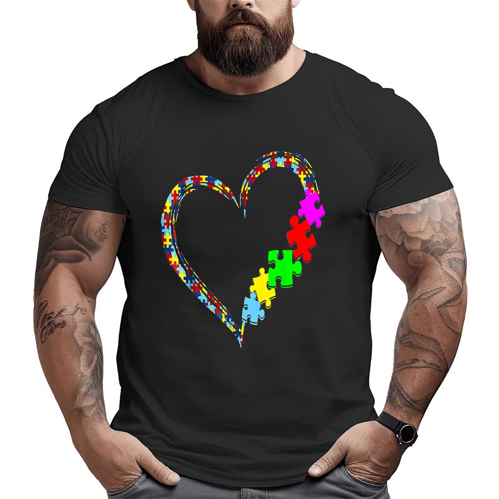 Autism Awareness Love Heart Puzzle Piece Gift Men Women T-shirt