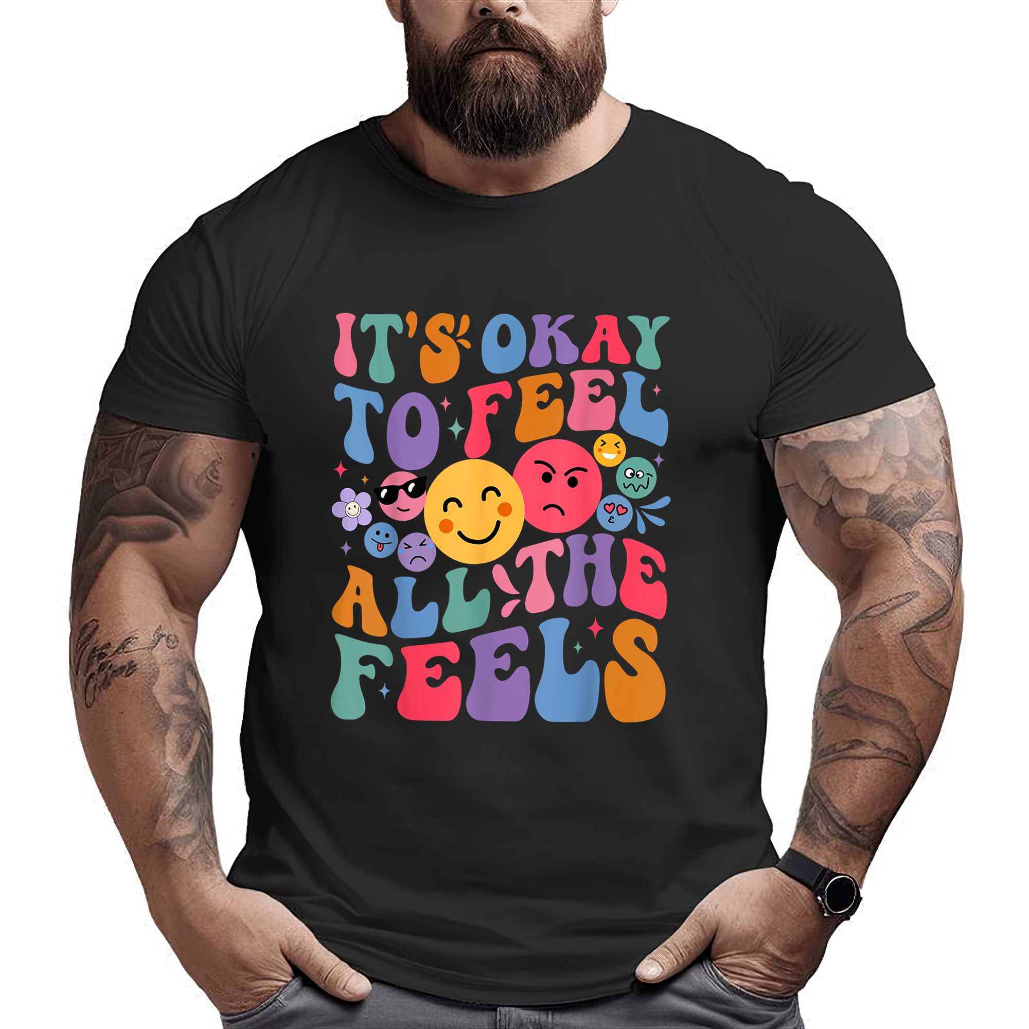 Groovy It’s Ok To Feel All The Feels Emotions Mental Health T-shirt