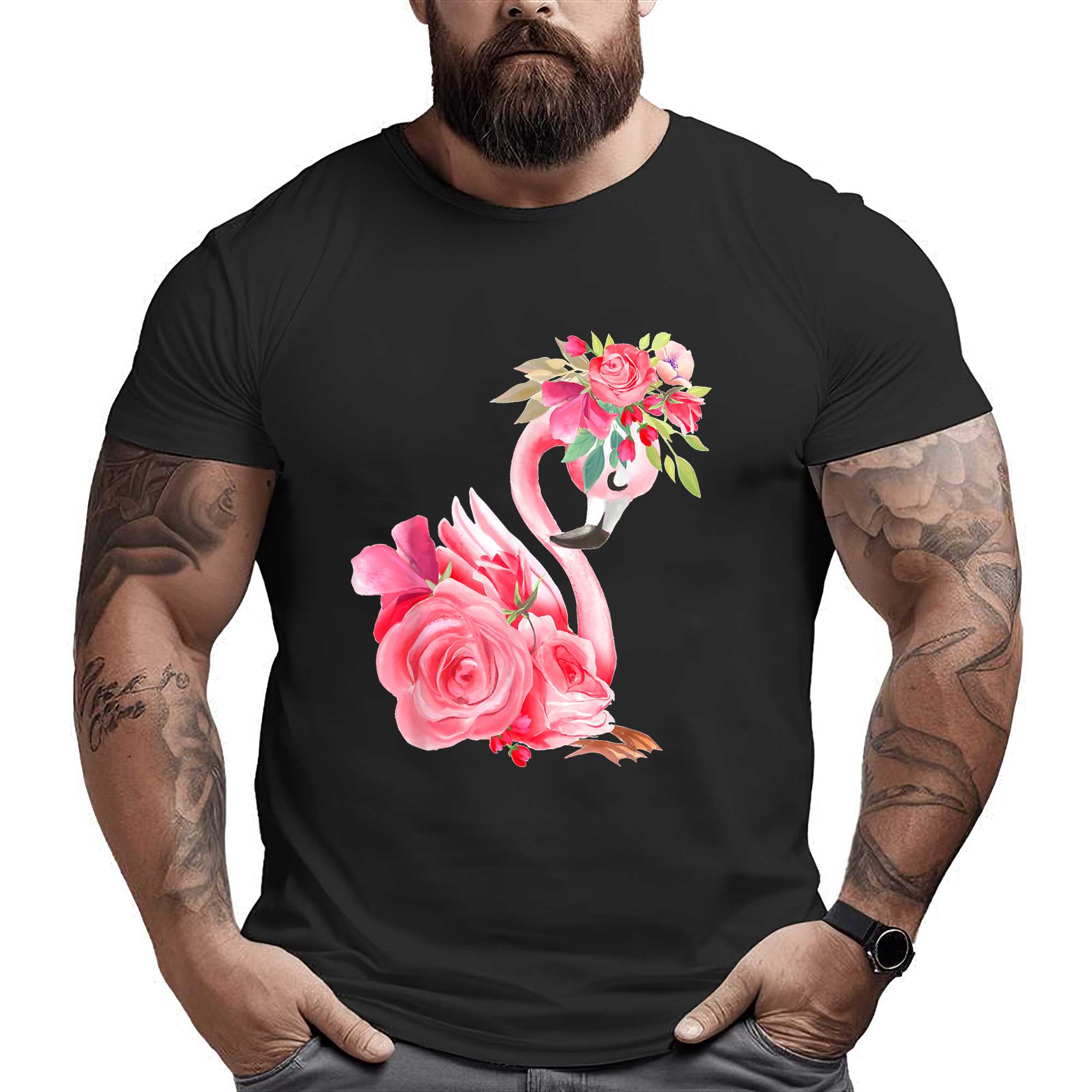 Cute Pink Dreaming Girl Baby Flamingo With Flowers T-shirt