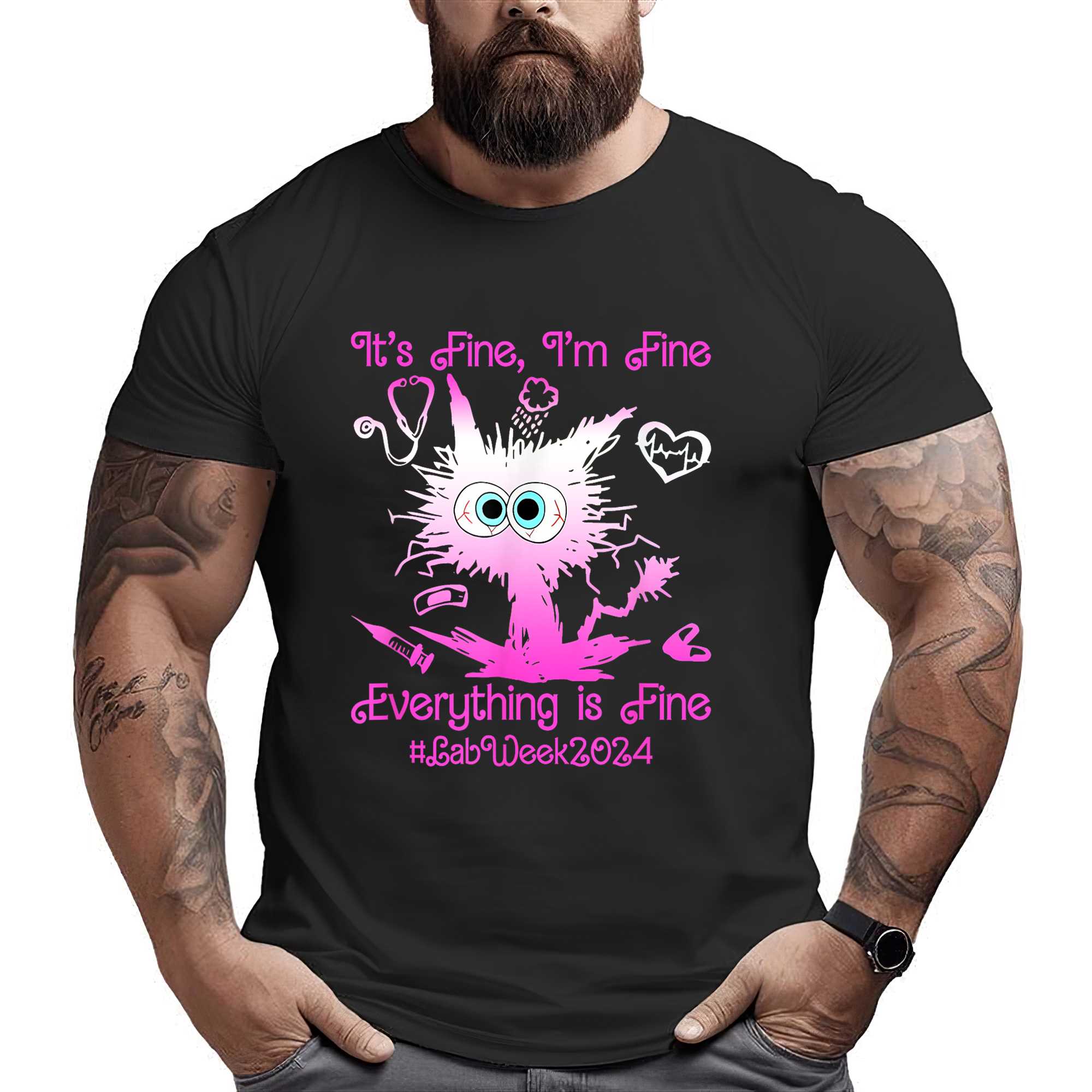 Retro Lab Week 2024 Im Fine Everything Is Fine Pink Design T-shirt