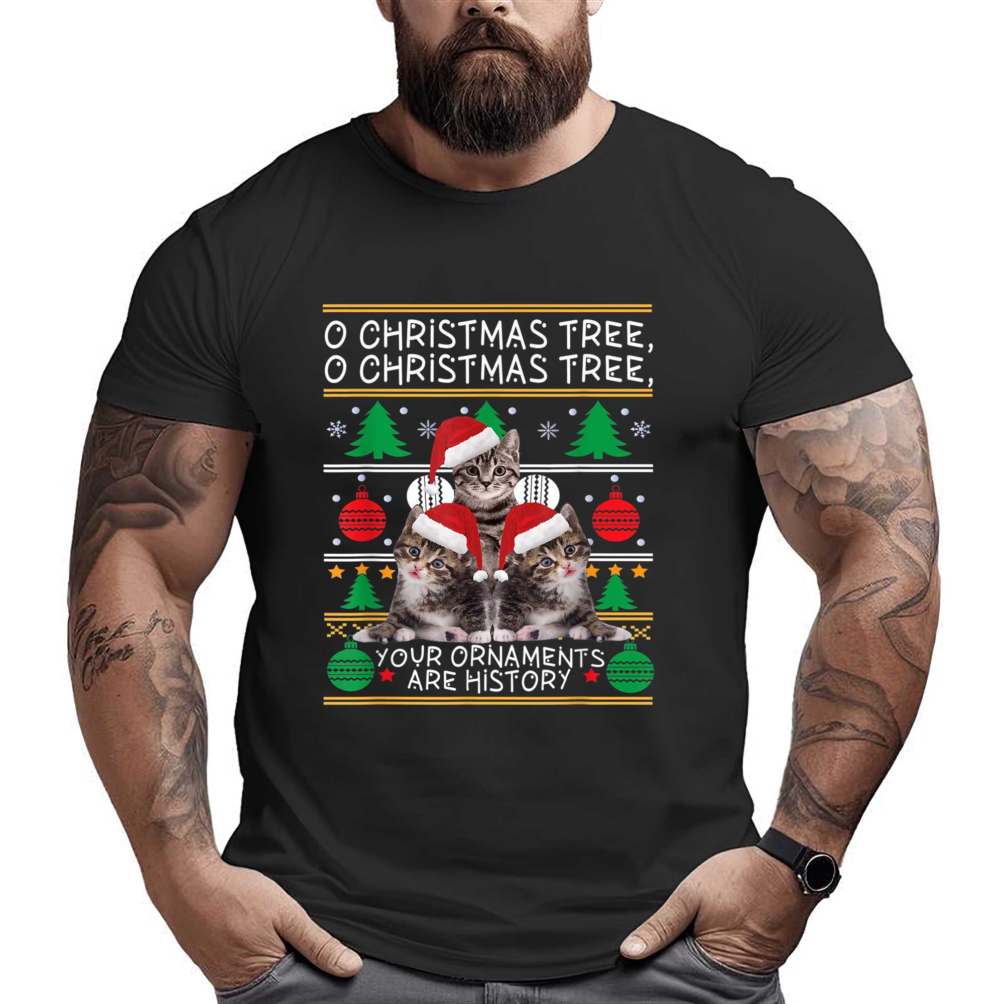 Cats Christmas Shirt Funny Ornaments Pajama Family Gift Tee T-shirt