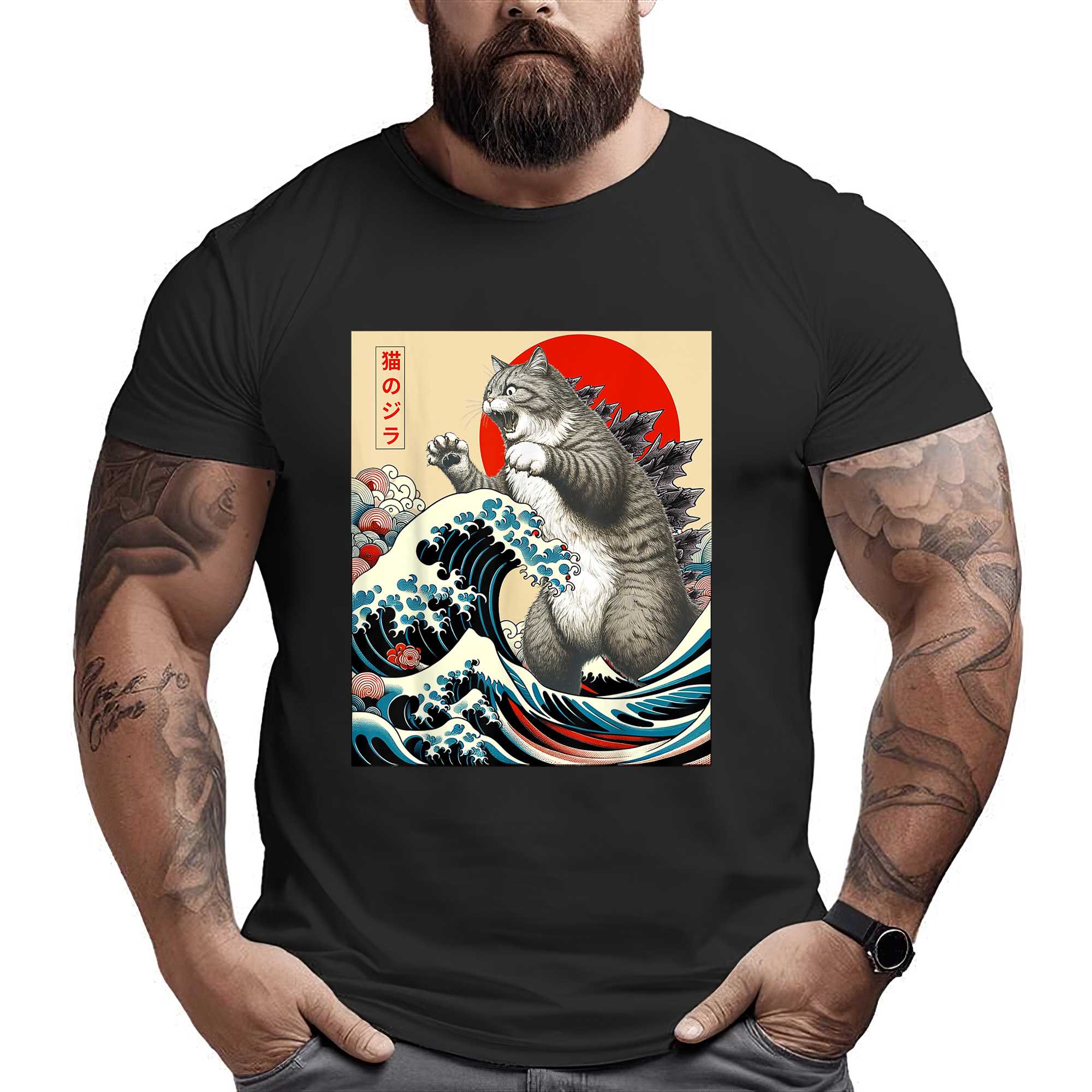 Catzilla Cat Japanese Art Funny Cat Gifts For Men Women Kid T-shirt