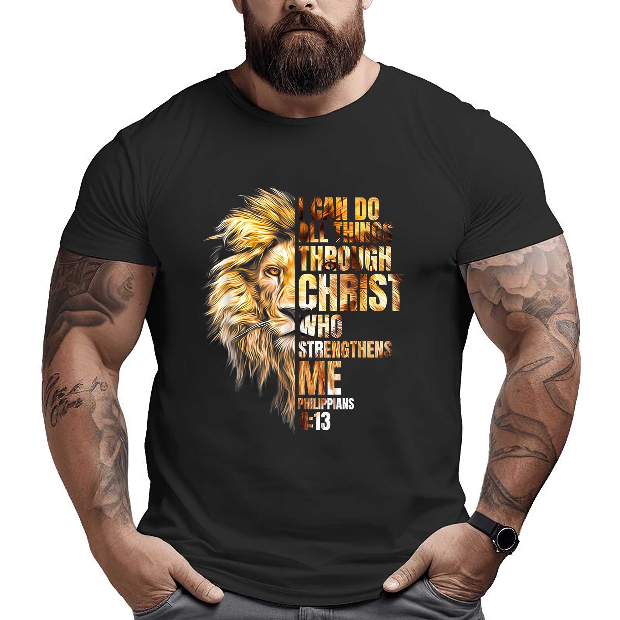 Christian I Can Do All Things Through Christ Lion Faith T-shirt