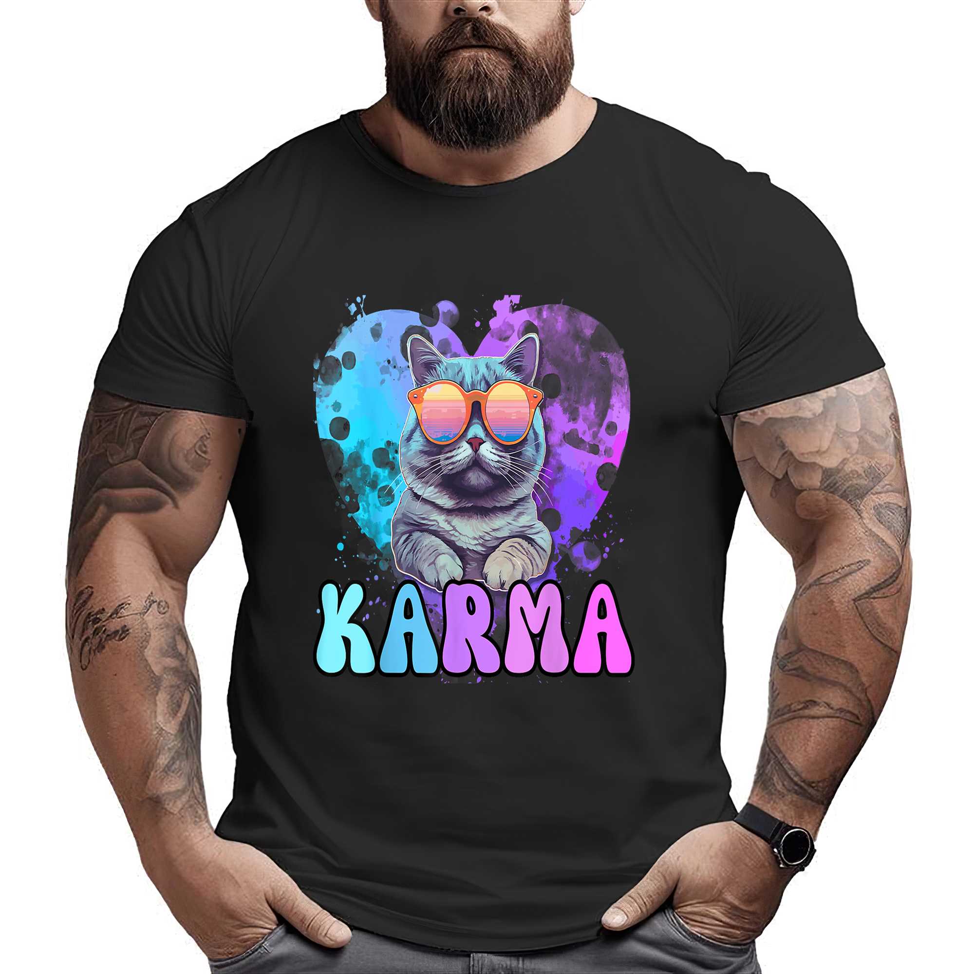 Cute Funny Cat Lover Heart Shape Karma T-shirt