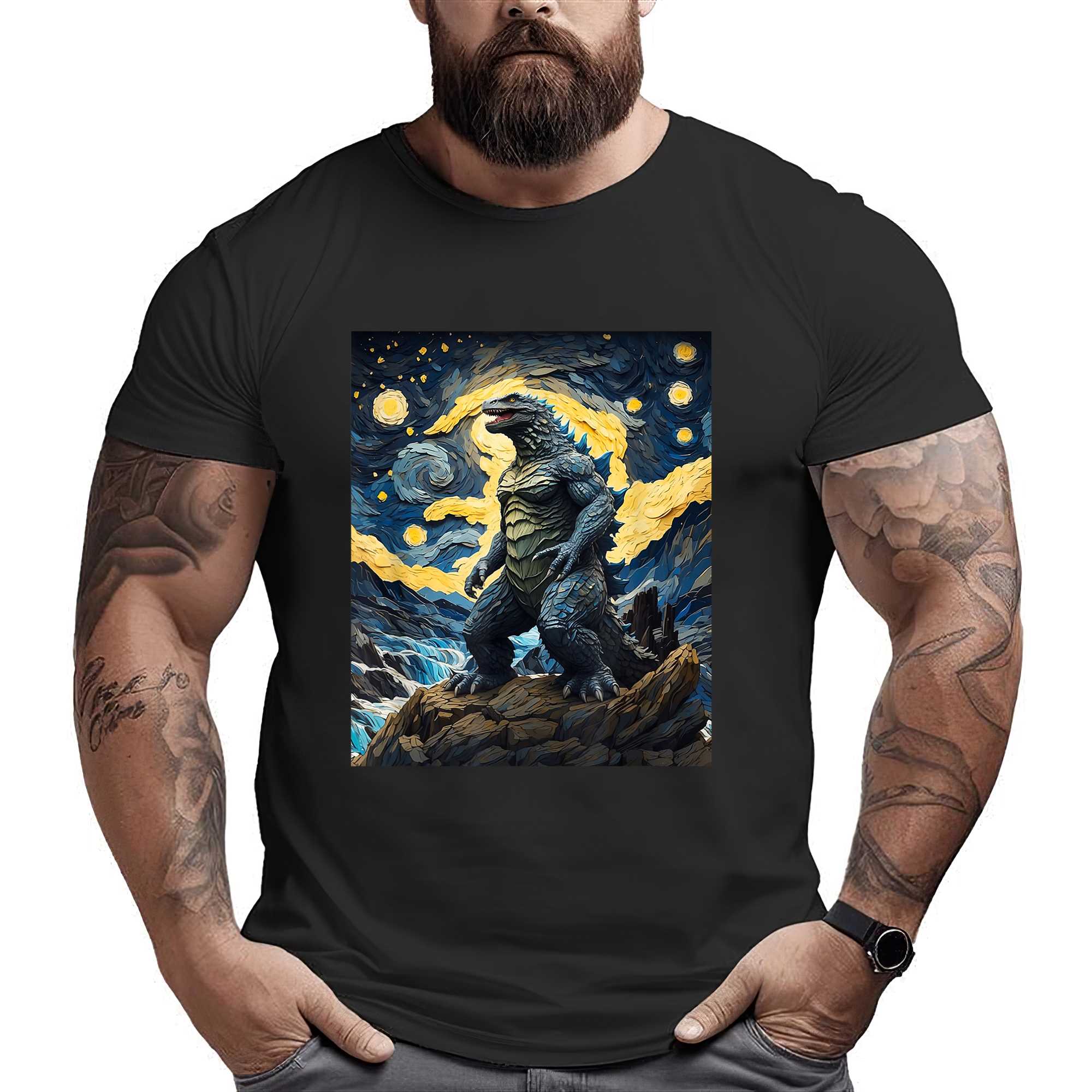 Japanese Monster Kaiju In Van Gogh Starry Night T-shirt