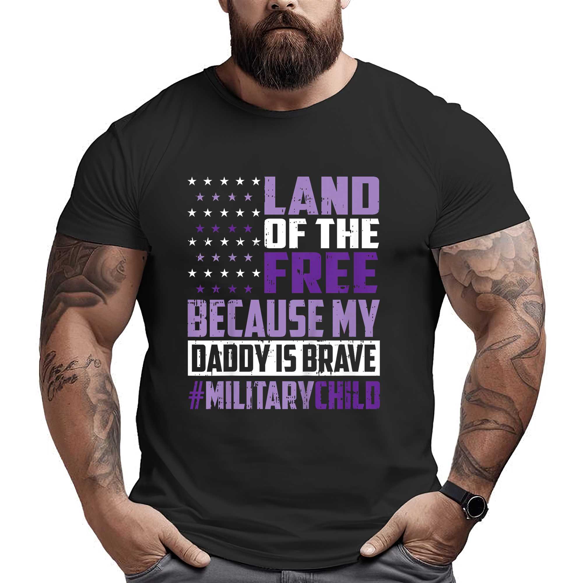 Kids Land Of The Free Because My Daddy Is Brave Military Child T-shirt