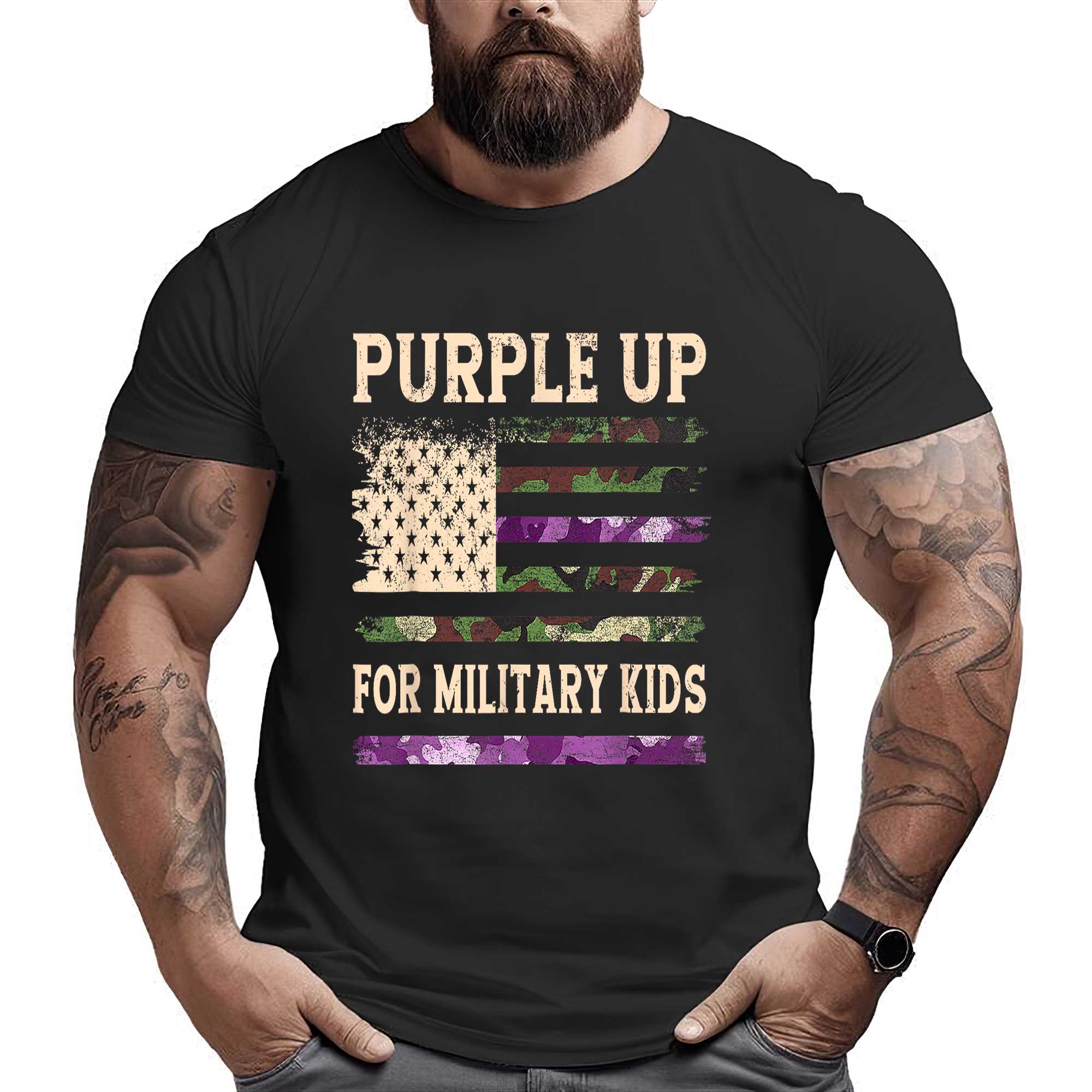 Purple Up For Military Kids Military Child Month Usa Flag T-shirt