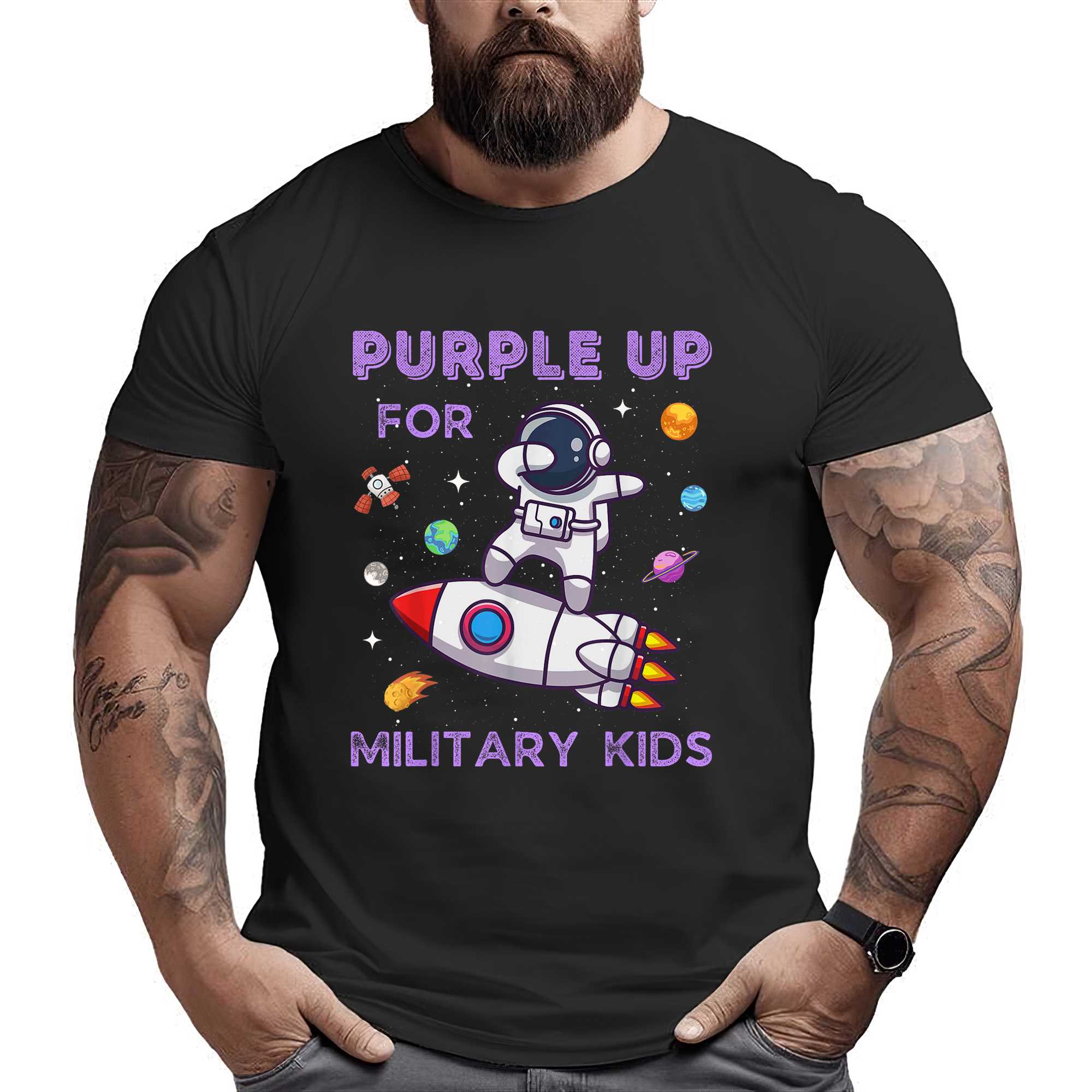 Purple Up Military Kids Military Child Month Astronaut Funny T-shirt