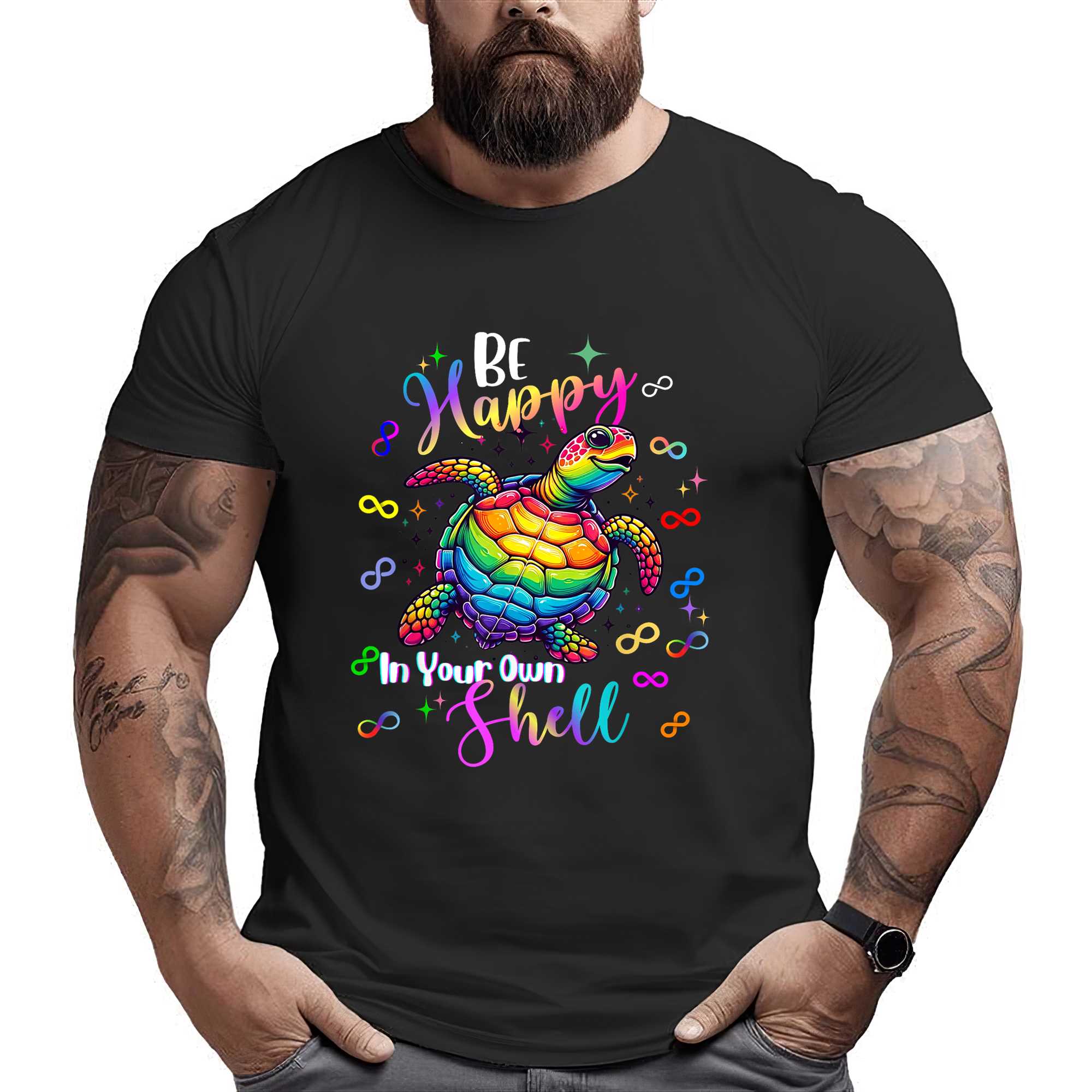 Rainbow Turtle Be Happy In Your Own Shell Autism Awareness T-shirt