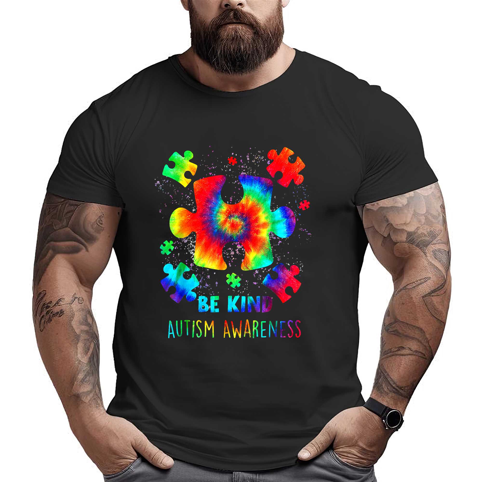 Be Kind Puzzle Pieces Tie Dye Autism Awareness T-shirt