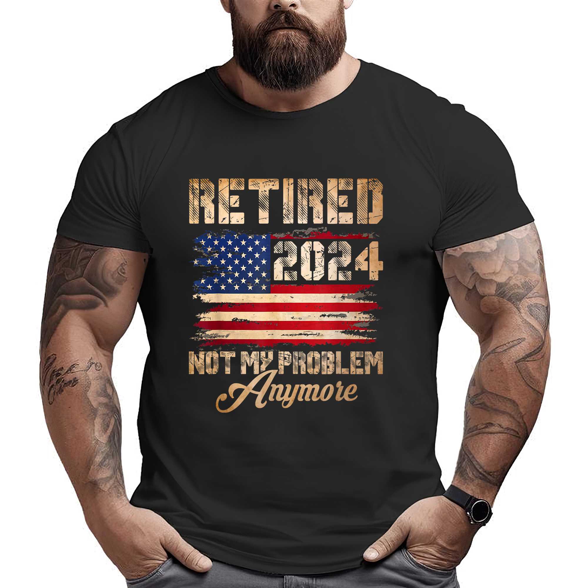 Vintage Retired 2024 Not My Problem Anymore American Flag T-shirt