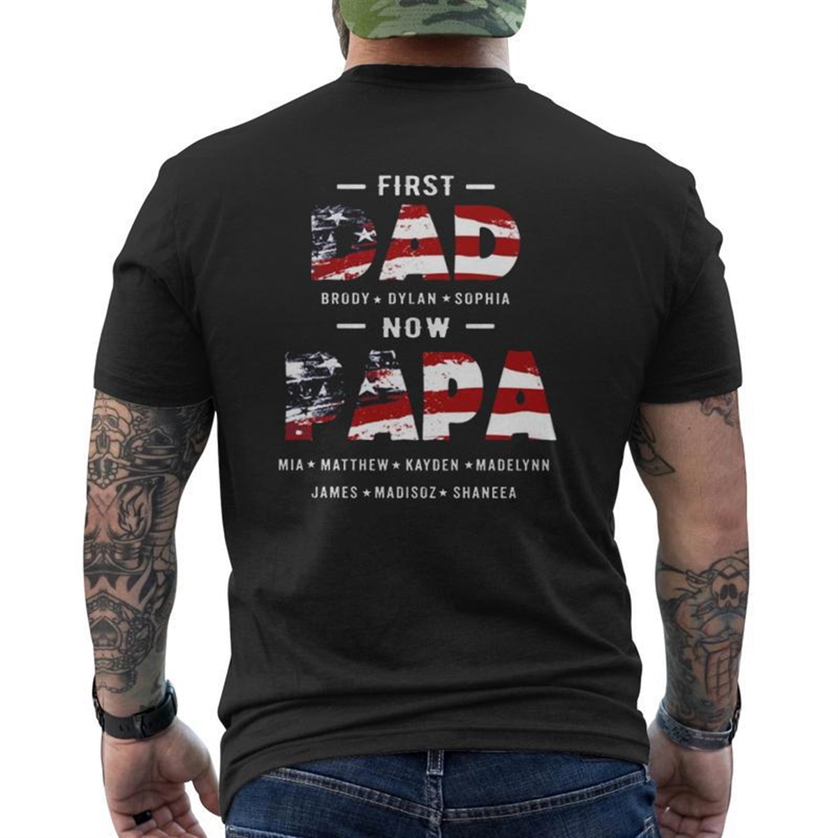 American Flag First Dad Now Papa Father’s Day Mens Back Print T-shirt