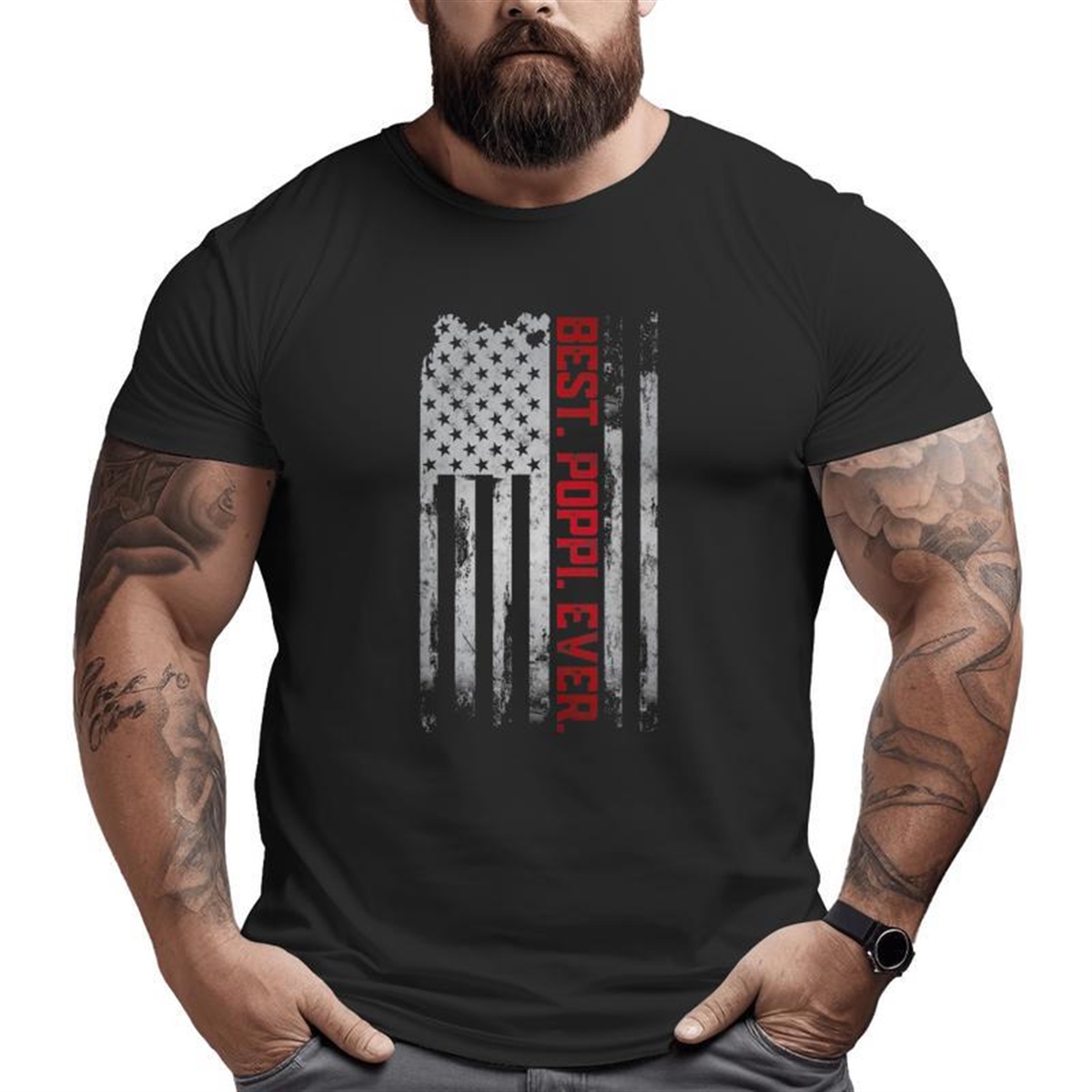 Best Poppi Ever American Usa Flag Fathers Day Poppi Big And Tall Men T-shirt