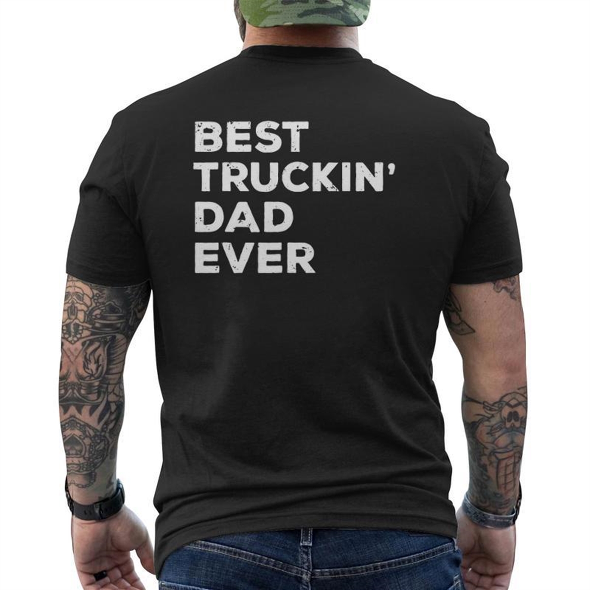 Best Truckin’ Dad Ever Truck Driver Father Tee Mens Back Print T-shirt
