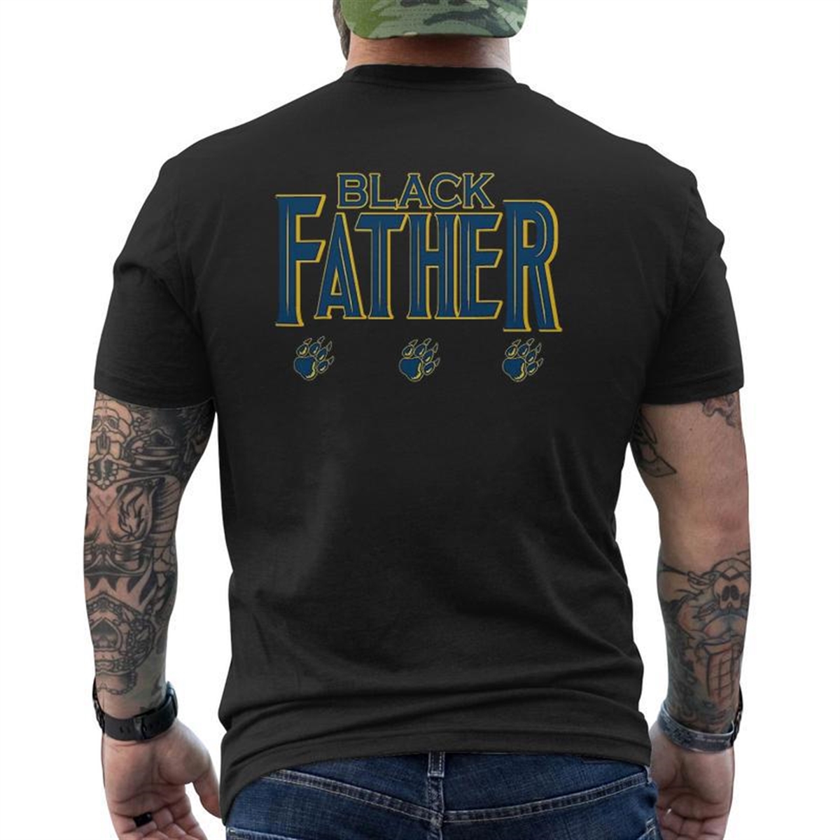 Black Father Panther Father’s Day African American Dad Mens Back Print T-shirt