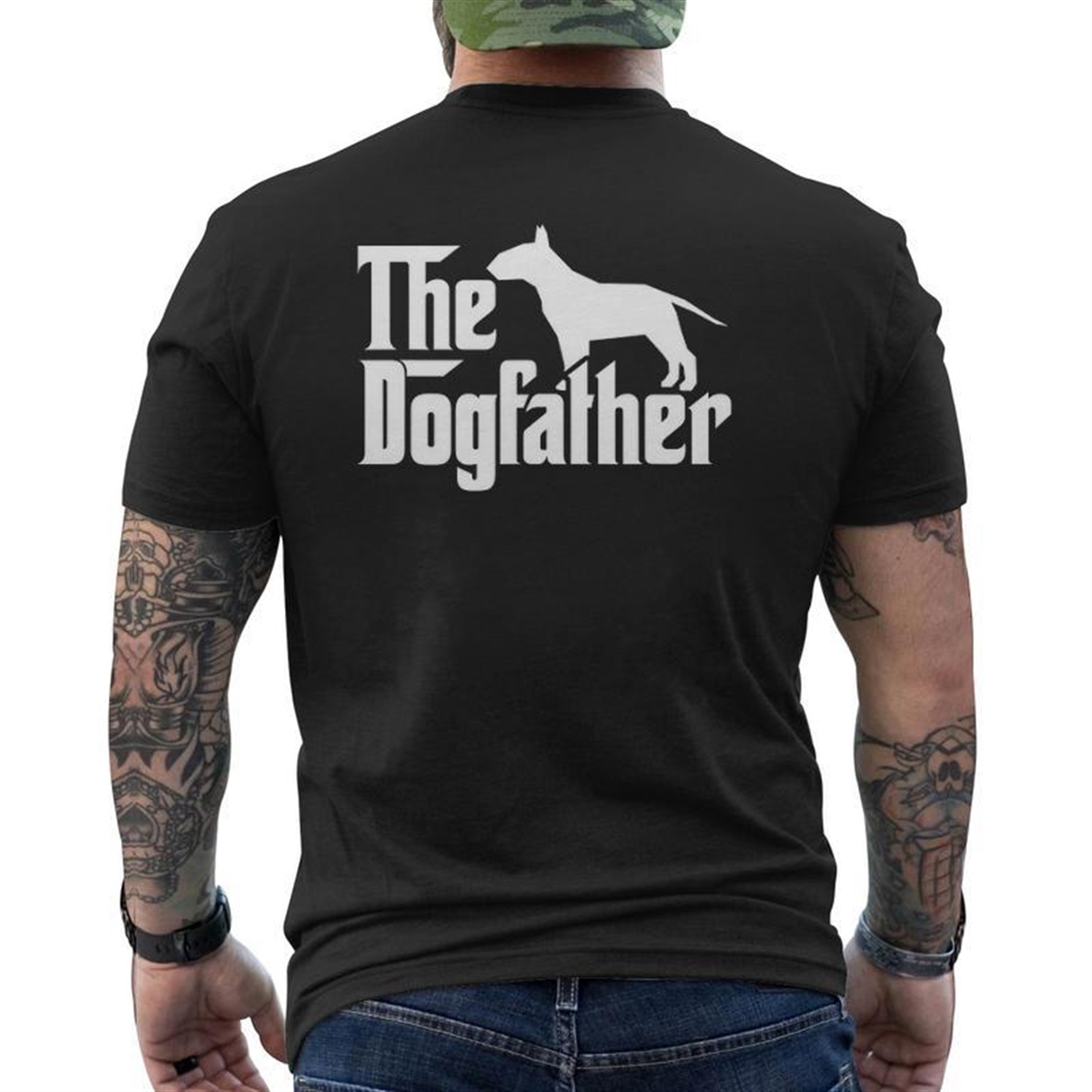 Bull Terrier The Dogfather Bull Terrier Dad Papa Father Mens Back Print T-shirt