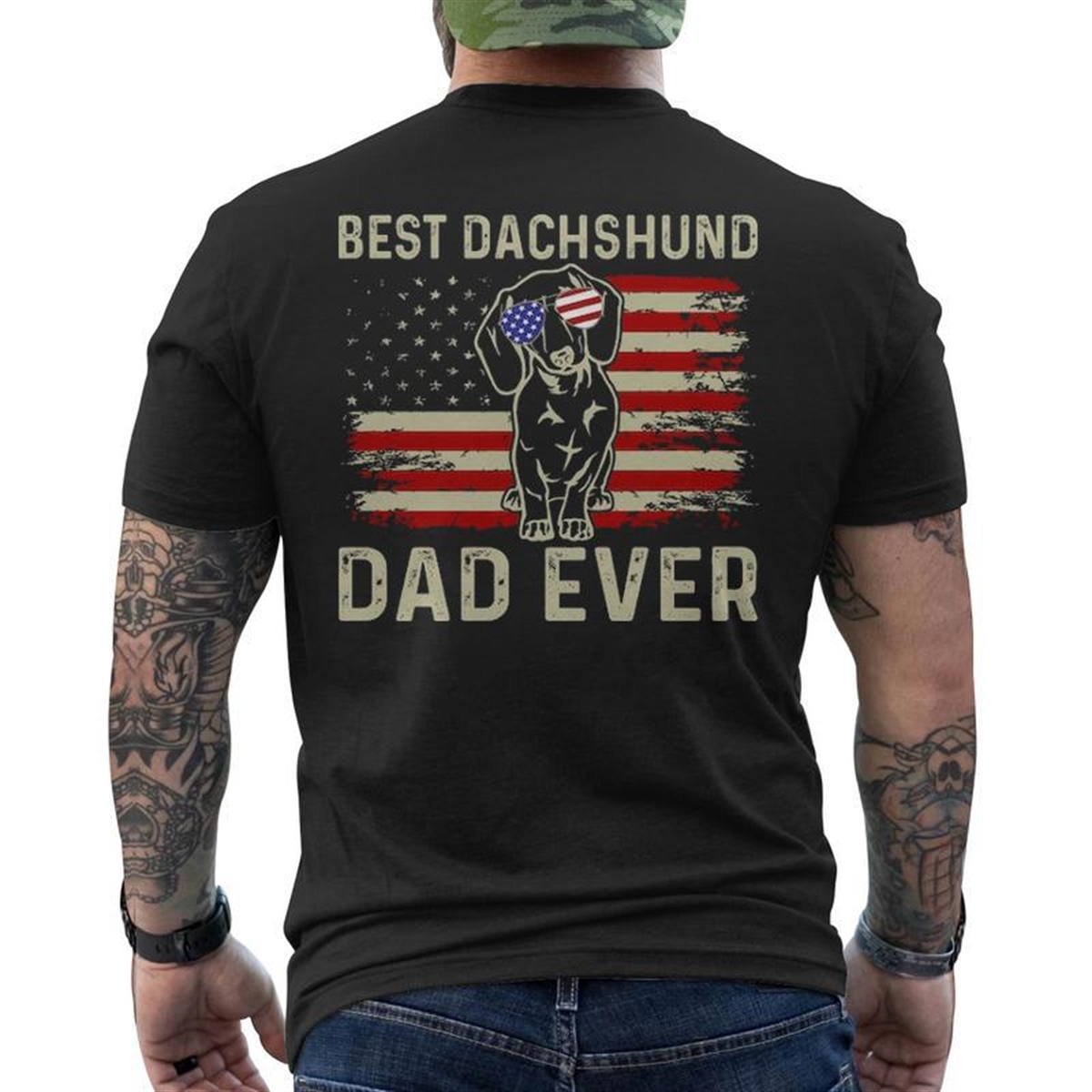 Dachshund Dog Dad Fathers Day Best Dachshund Dad Ever Men’s T-shirt Back Print