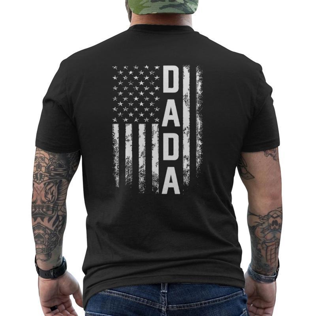 Dada America Flag For Men Father’s Day Mens Back Print T-shirt