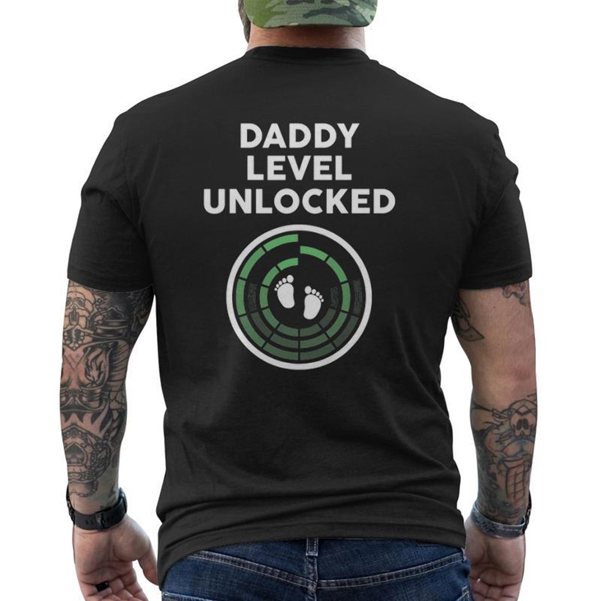 Daddy Level Unlocked Cute For New Fathers Mens Back Print T-shirt