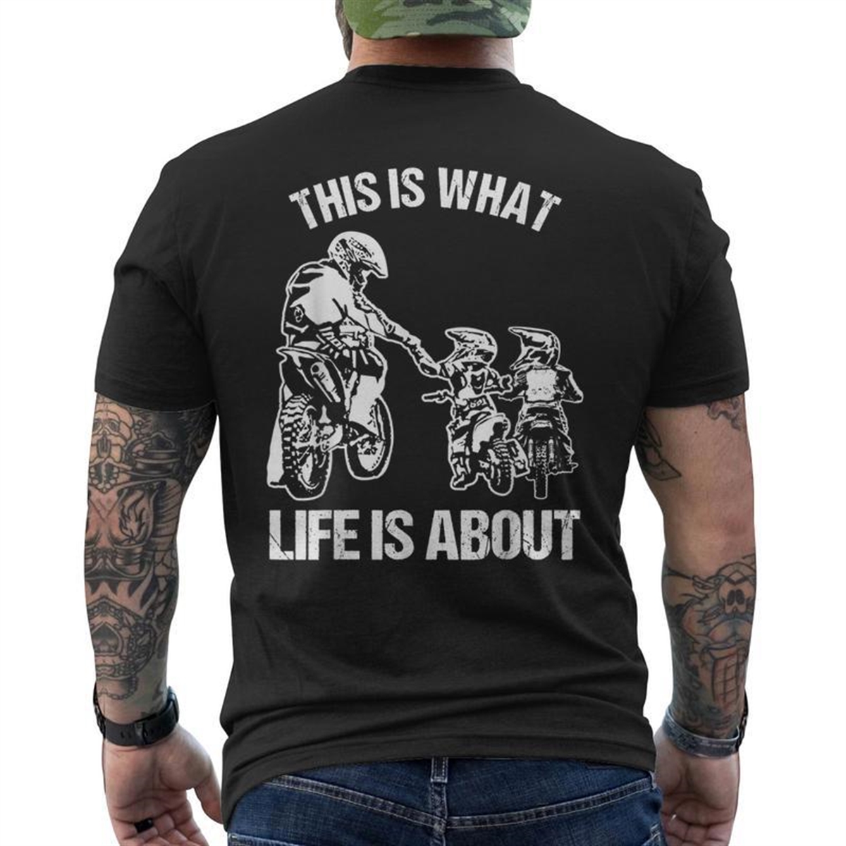 Dirt Bike Dad Motocross Motorcycle Fmx Biker Father And Kids Mens Back Print T-shirt
