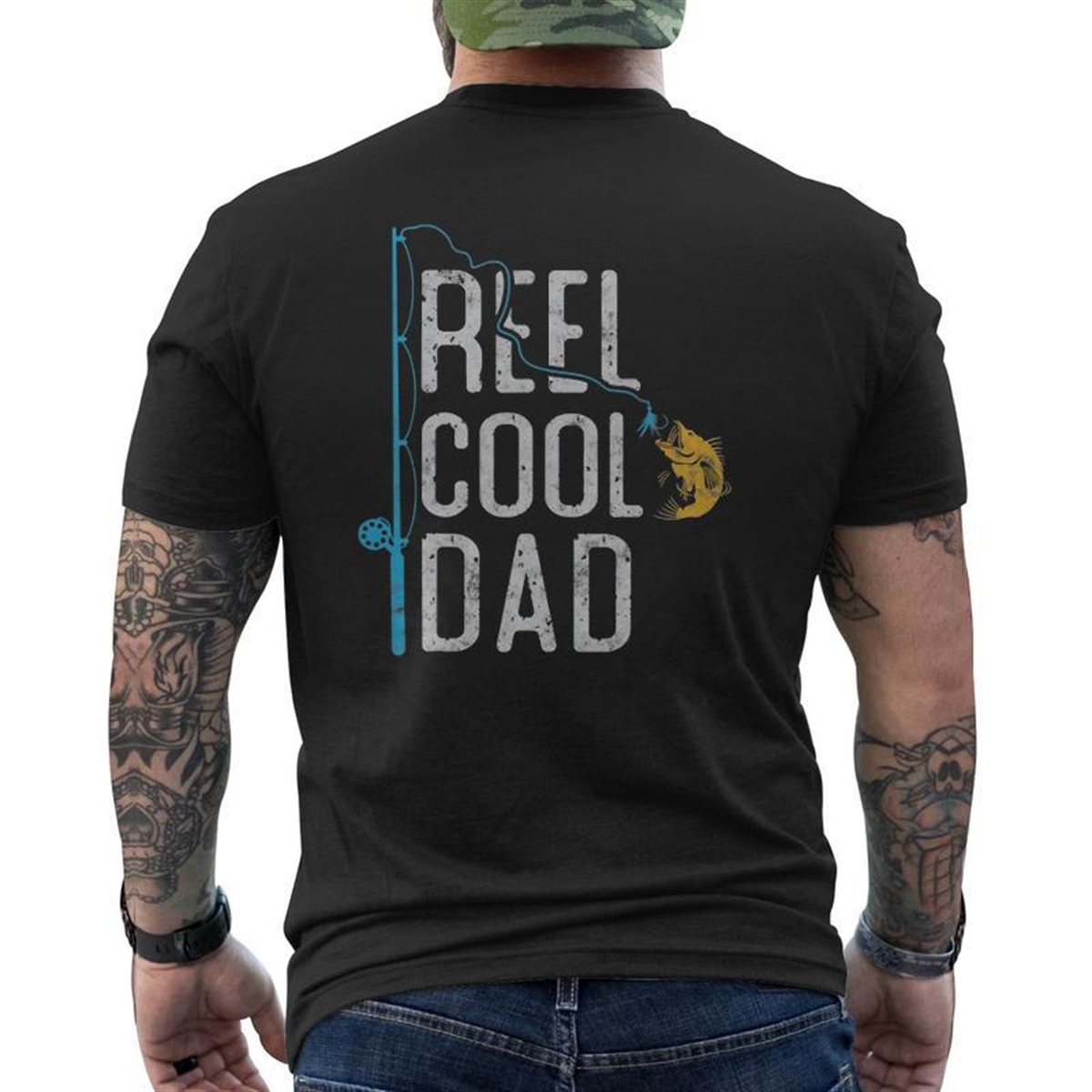 Father Cool Fishing Day Mens Back Print T-shirt