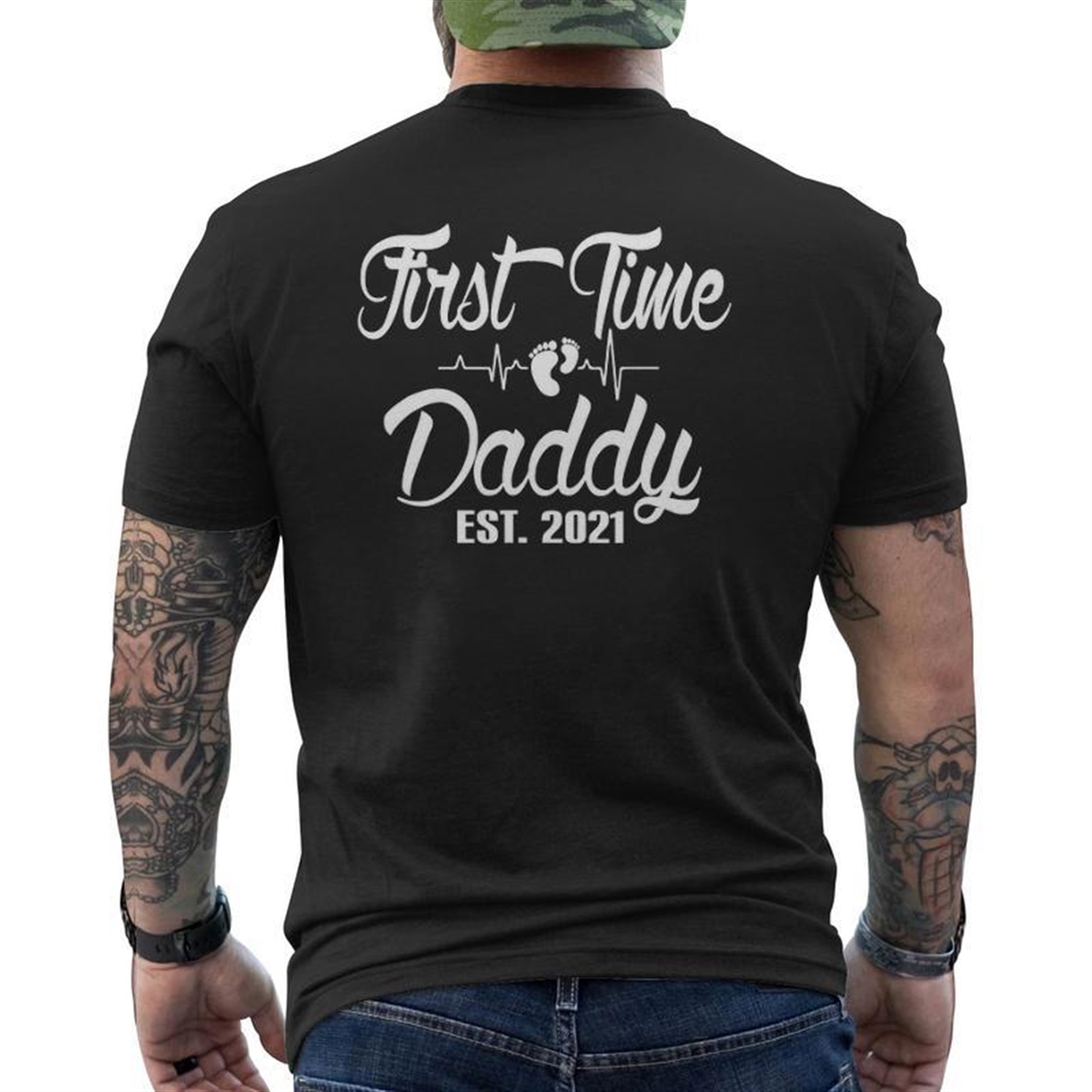 First Time Daddy Est 2021 New Dad Father Father’s Day Mens Back Print T-shirt