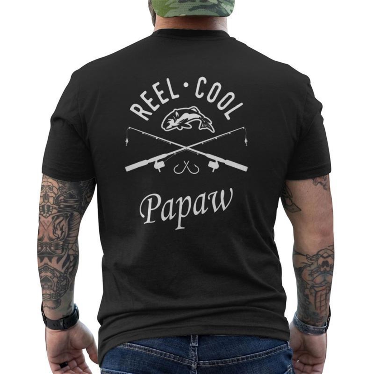 Fishing Dad Reel Cool Papaw Father’s Day Papa Mens Back Print T-shirt