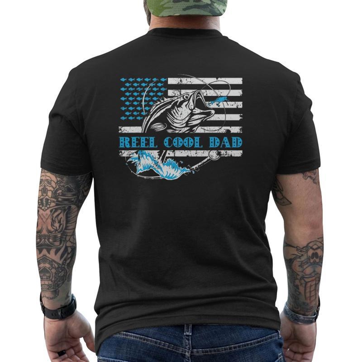 Fishing Stuff For Father’s Day Reel Cool Dad American Flag Mens Back Print T-shirt
