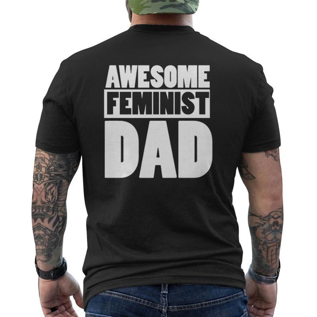 Mens Awesome Feminist Dad Feminist Father’s Day Tee Mens Back Print T-shirt