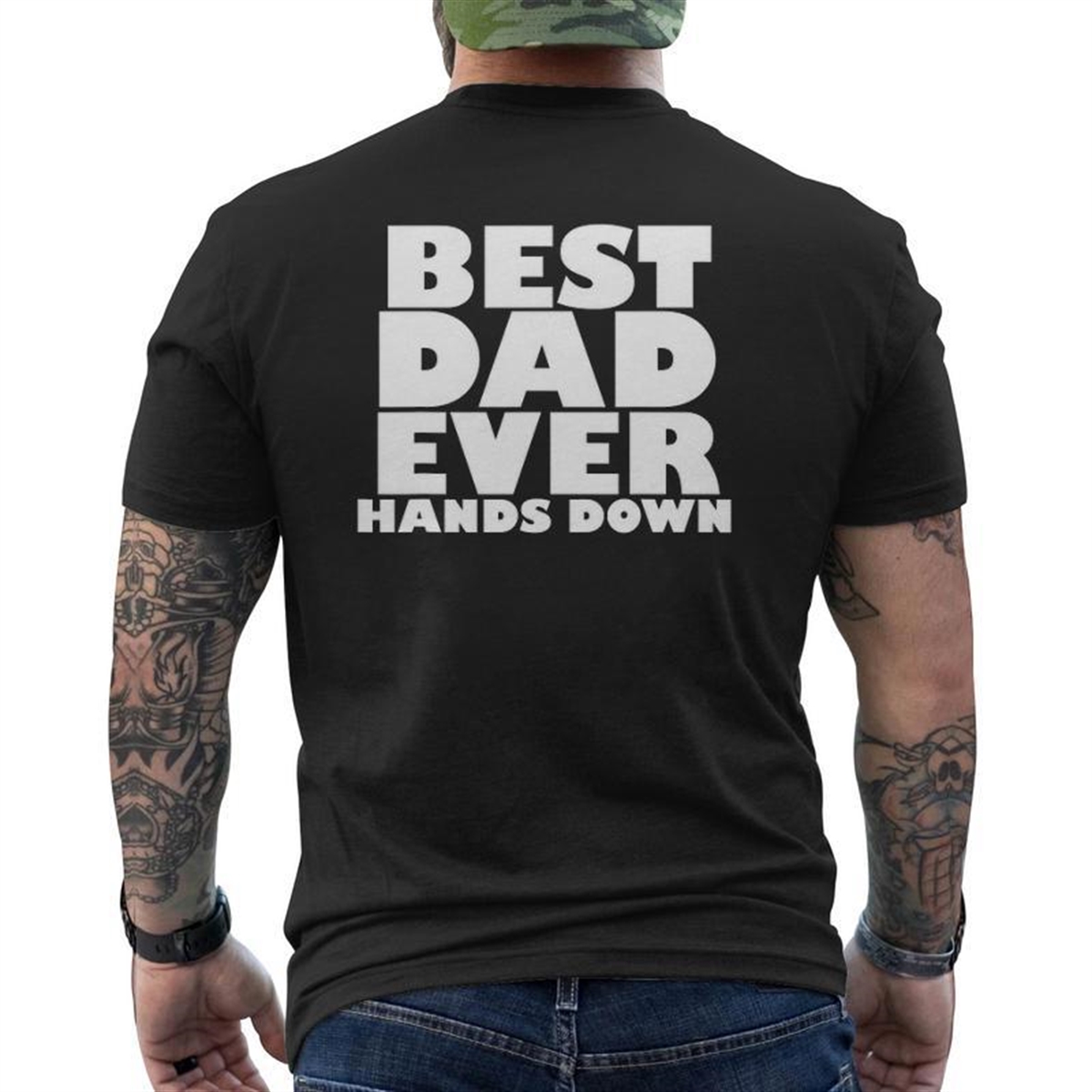 Mens Best Dad Ever Hands Down Father’s Day Craft Idea Mens Back Print T-shirt