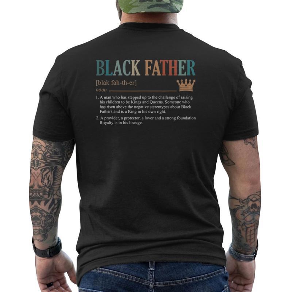 Mens Black Father Definition Father’s Day Mens Back Print T-shirt