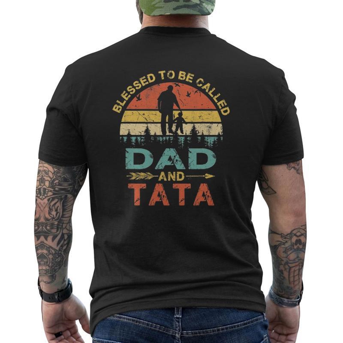 Mens Blessed To Be Called Dad And Tata Father’s Day Mens Back Print T-shirt