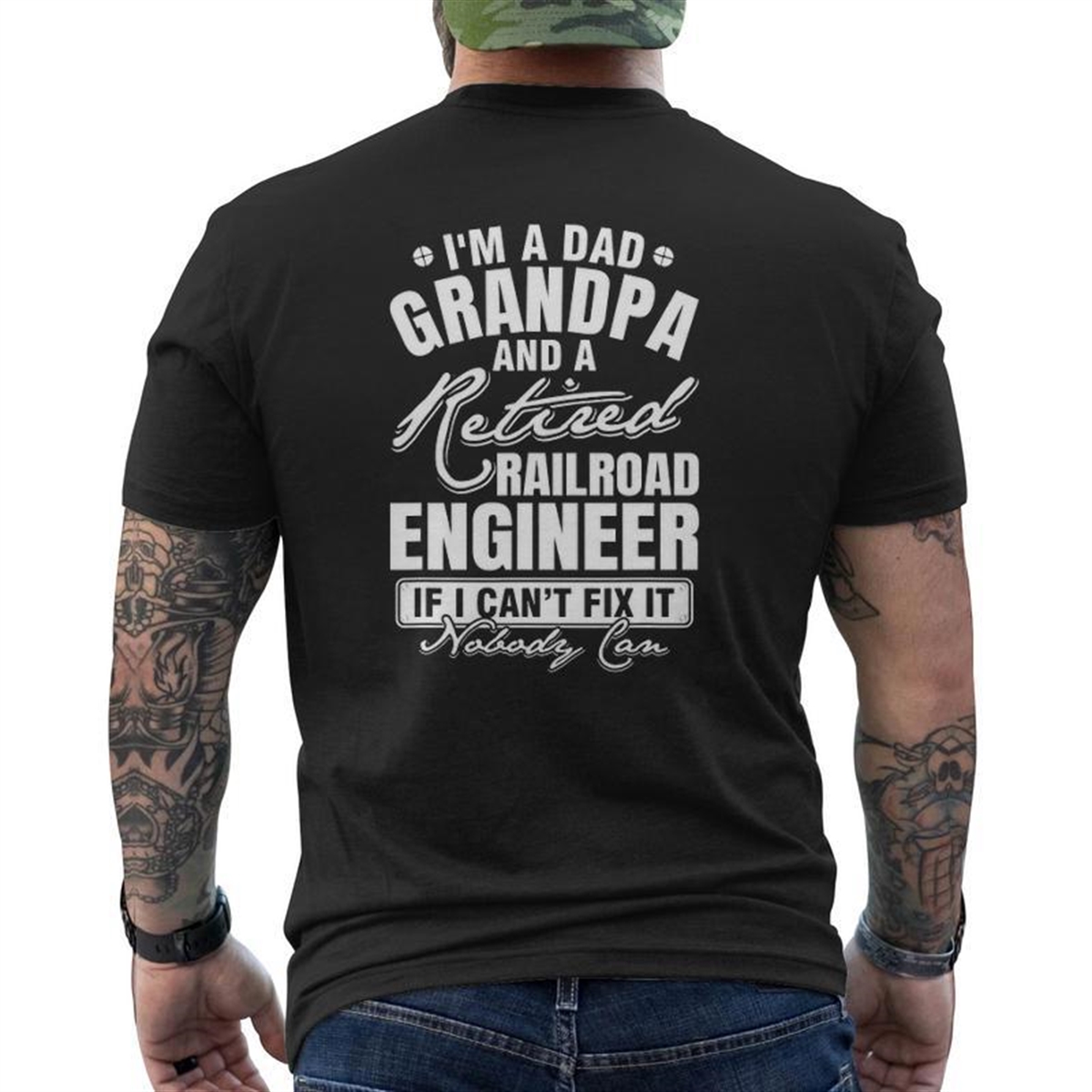 Mens Dad Grandpa And A Retired Railroad Engineer Father’s Day Mens Back Print T-shirt