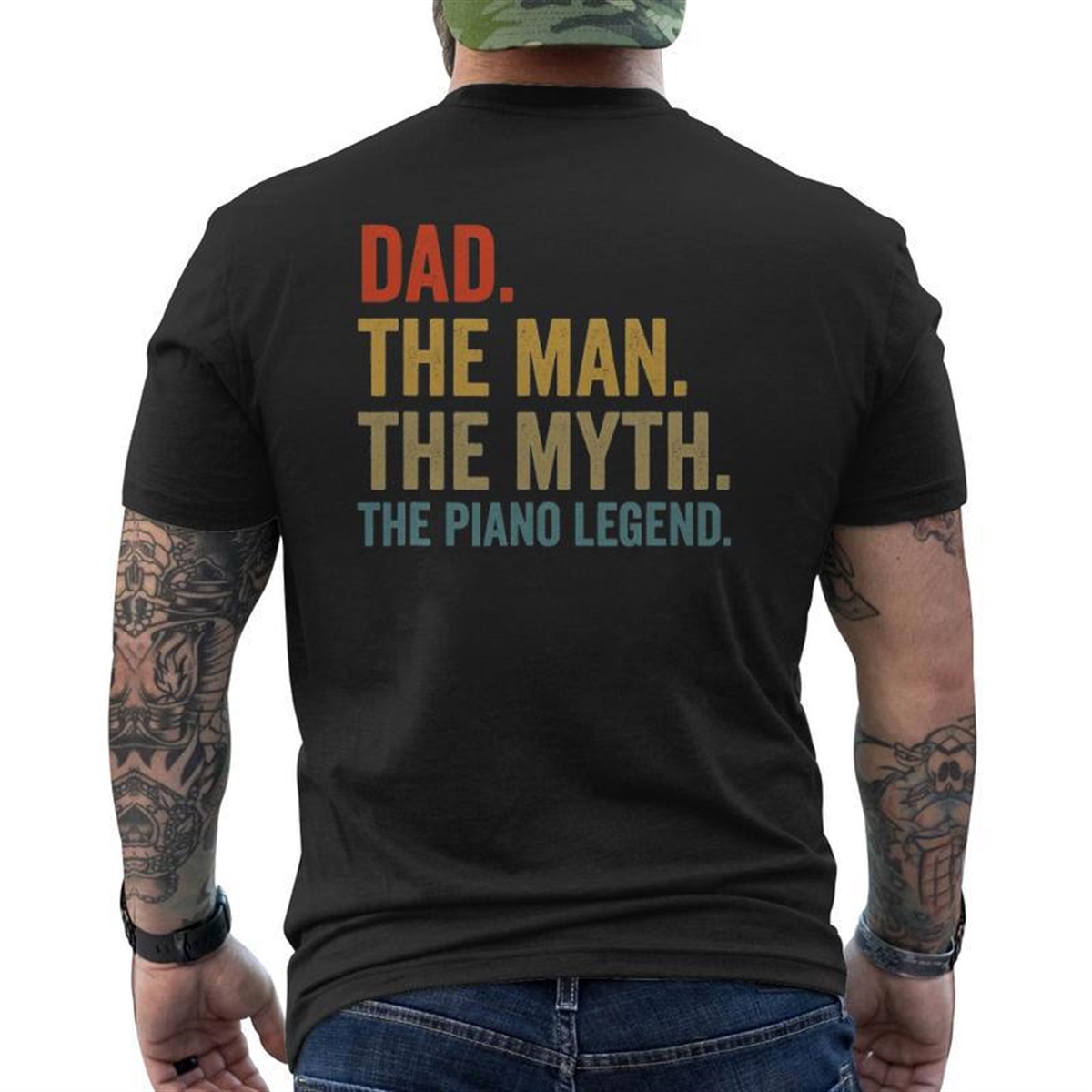 Mens Dad The Man The Myth The Piano Legend Father’s Day Mens Back Print T-shirt