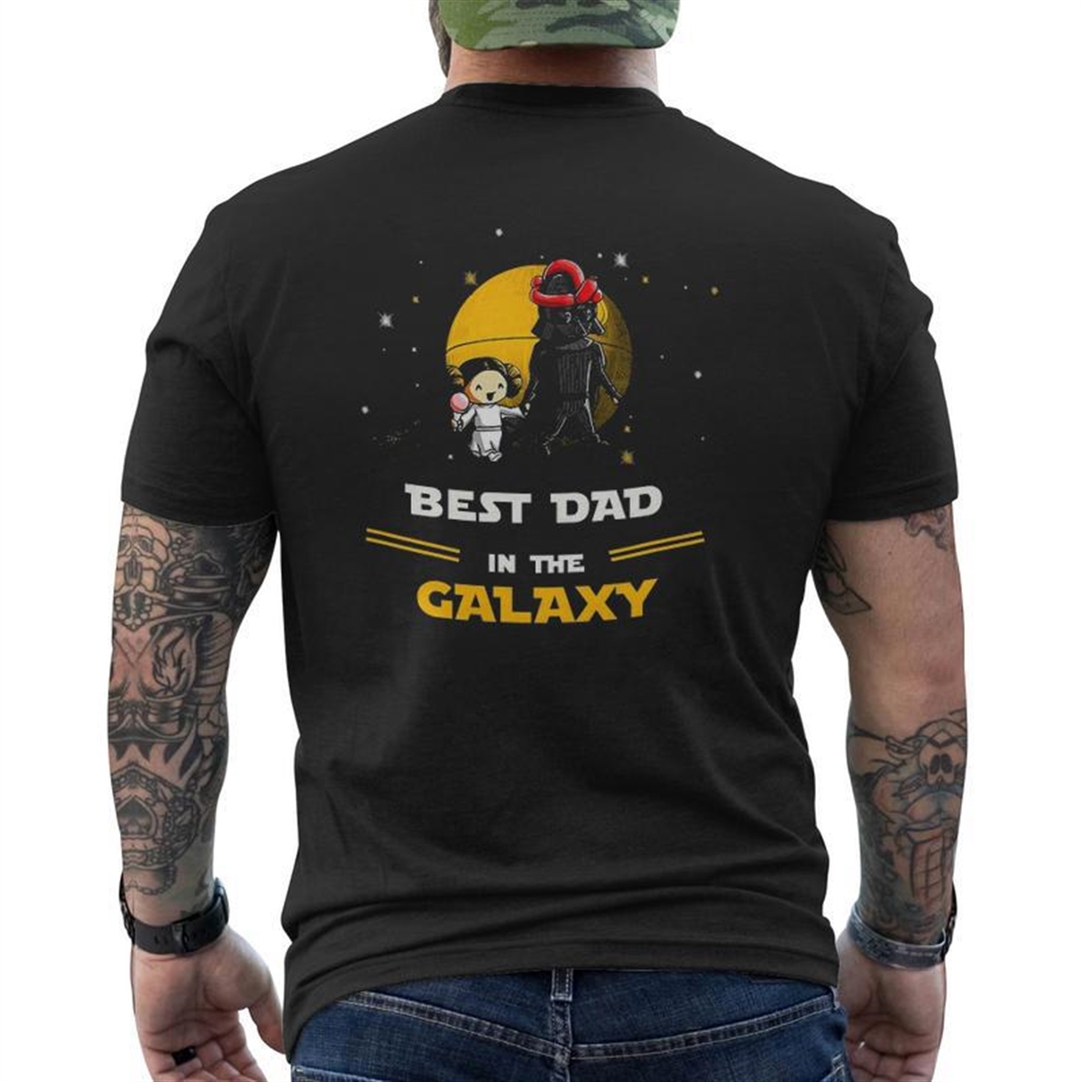 Mens Father And Daughter Best Dad In The Galaxy Mens Back Print T-shirt