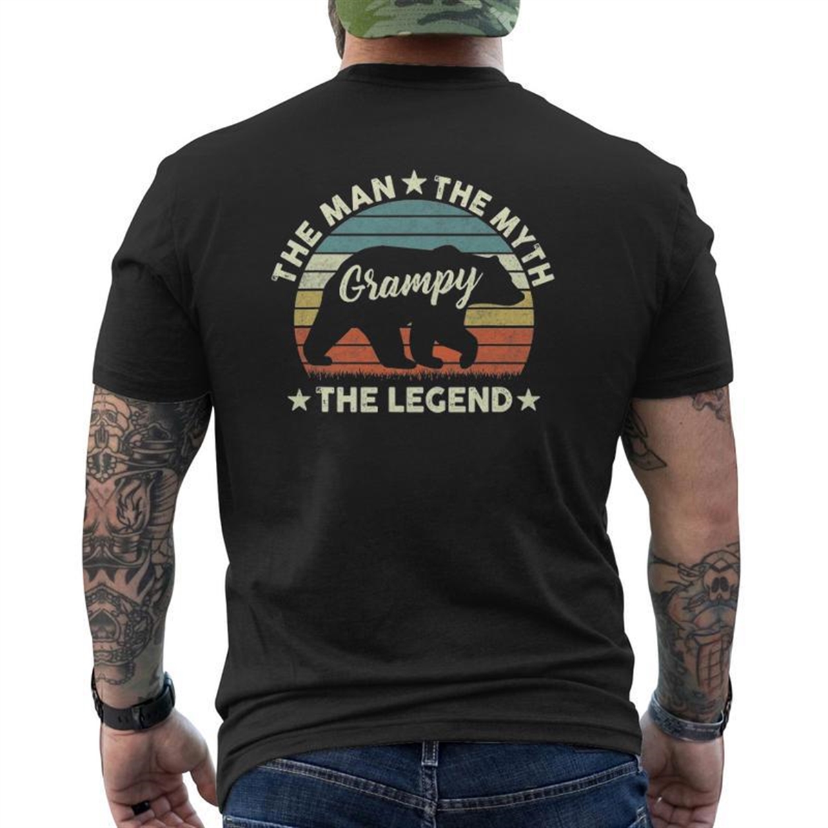 Mens Grampy Bear For Father’s Day The Man Myth Legend Mens Back Print T-shirt