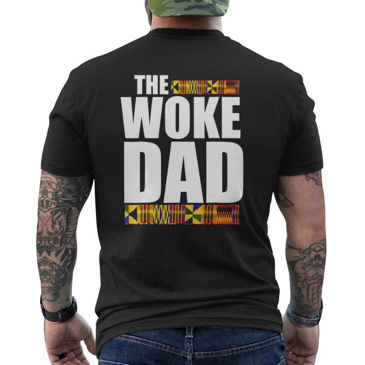 Mens Oheneba The Woke Dad Father’s Day Black Pride Mens Back Print T-shirt