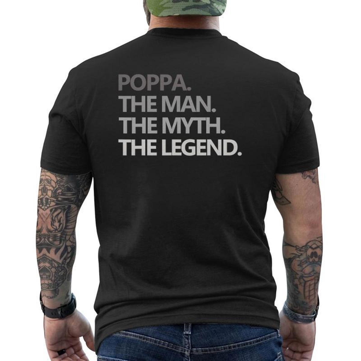 Mens Poppa The Man Myth Legend Father’s Day Grandpa Mens Back Print T-shirt