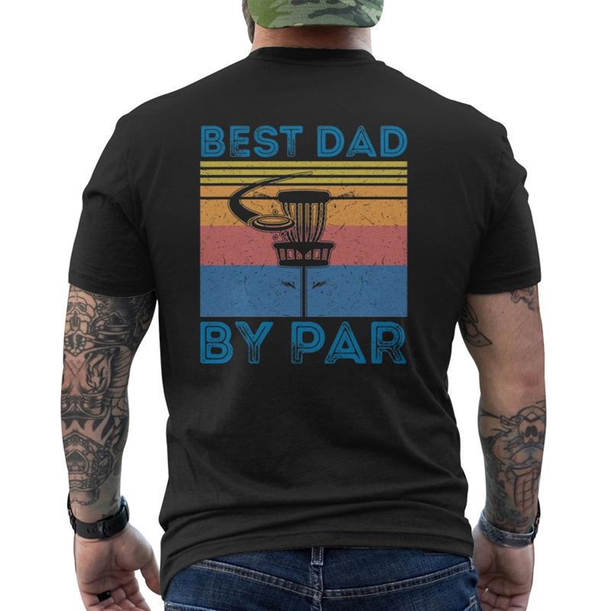 Mens Retro Best Dad By Par Disc Golf Fathers Day Men Mens Back Print T-shirt