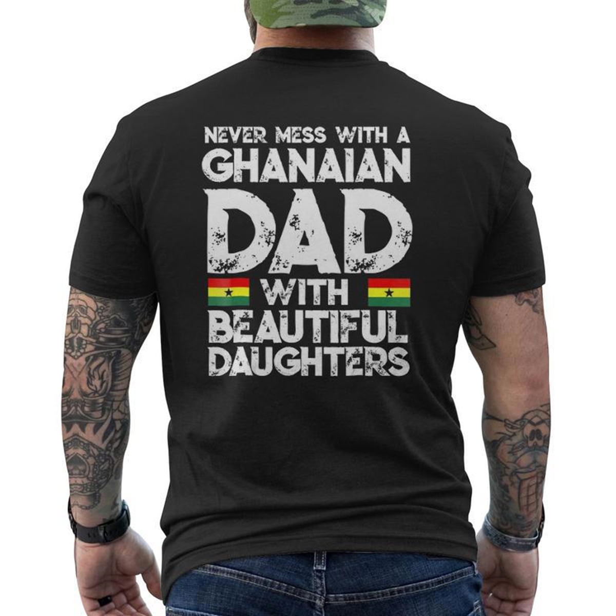 Mens Storecastle Ghanaian Dad Daughters Father’s Day Mens Back Print T-shirt