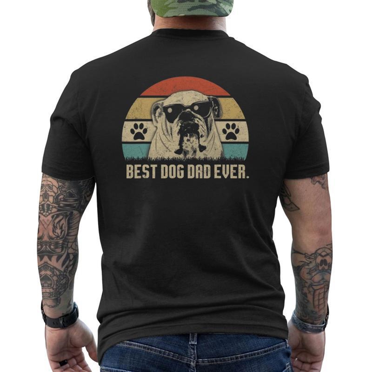 Mens Vintage Best English Bulldog Dad Ever Father’s Day Mens Back Print T-shirt