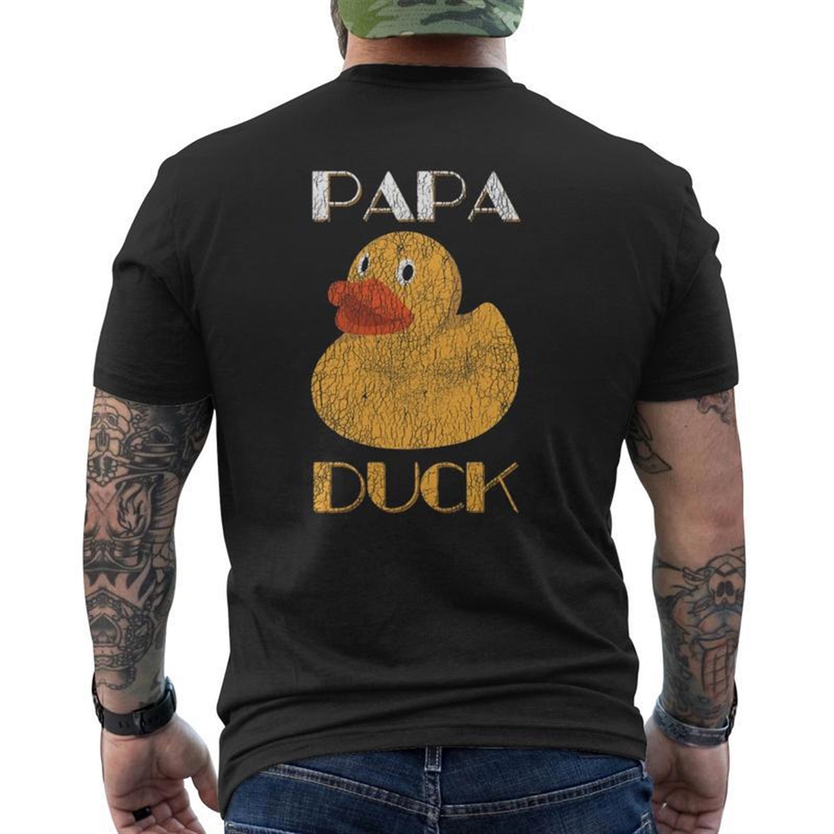 Papa Duck Farm Animal Distressed Father’s Day Mens Back Print T-shirt