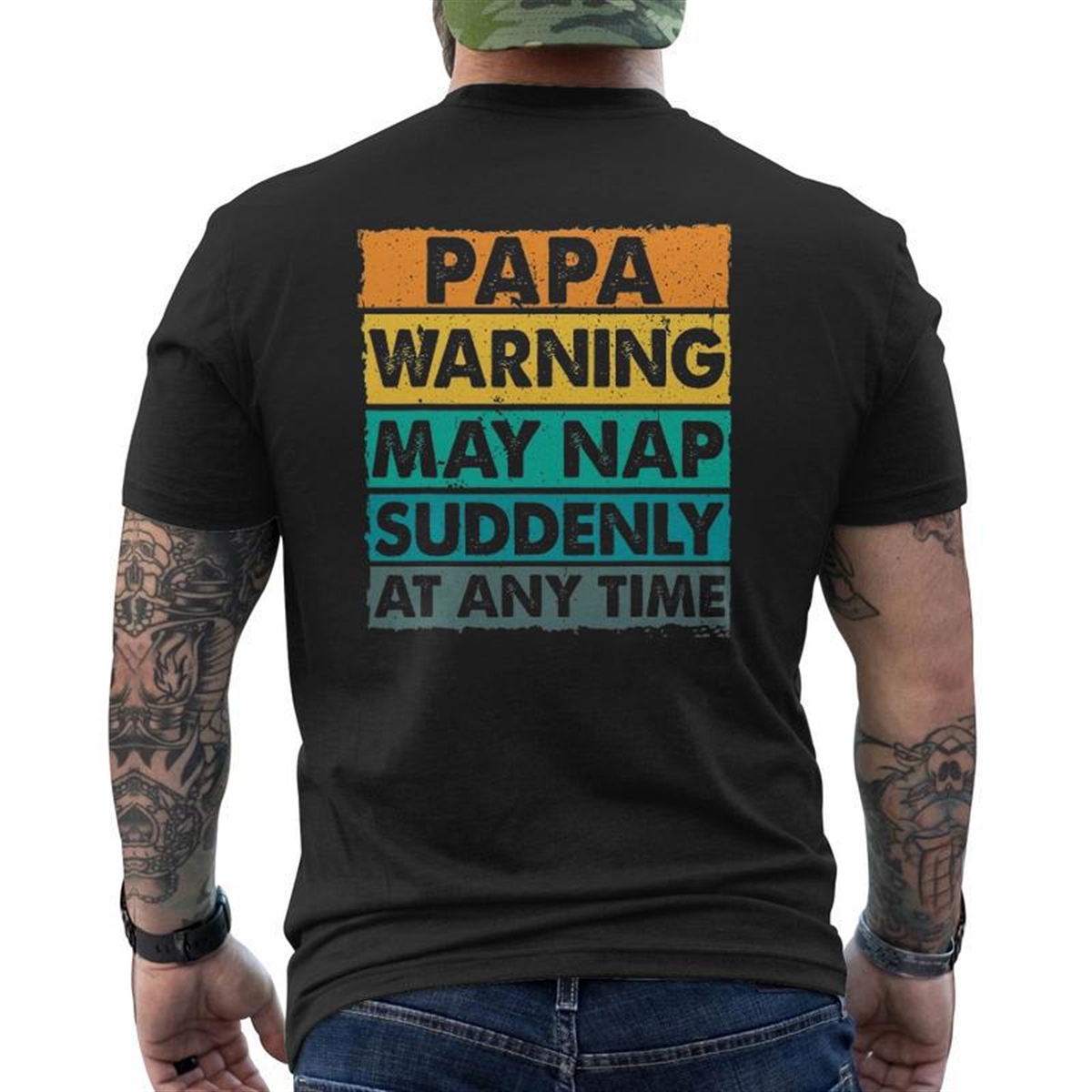 Papa Warning May Nap Suddenly At Any Time Vintage Father’s Day Mens Back Print T-shirt