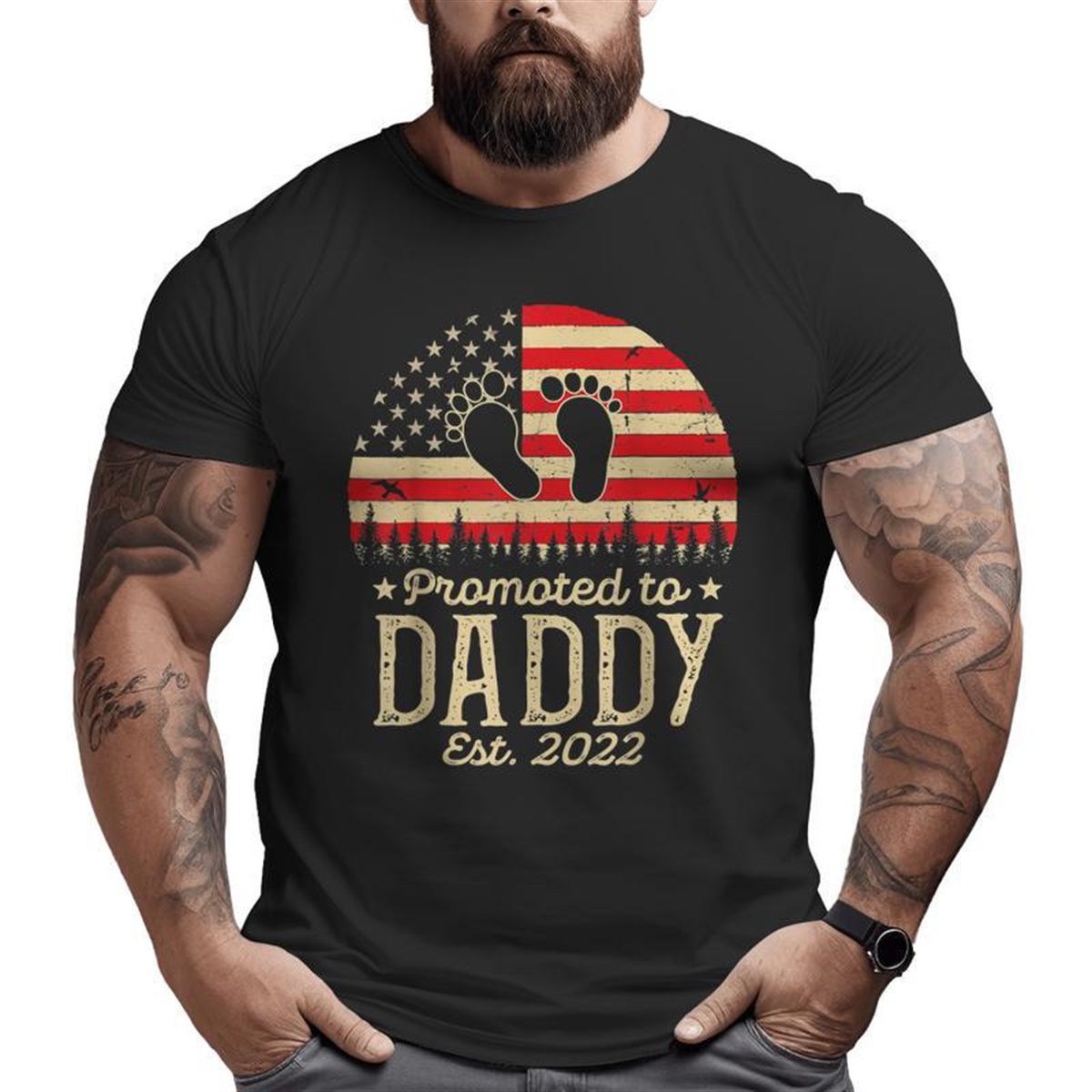 Promoted To Daddy 2022 First Time Fathers Day New Dad Big And Tall Men T-shirt
