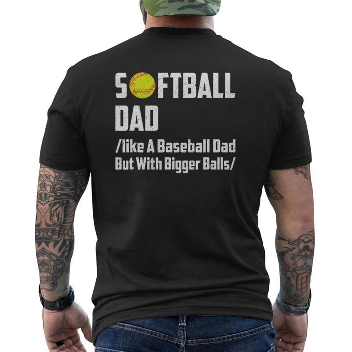 Softball Dad Father’s Day Mens Back Print T-shirt