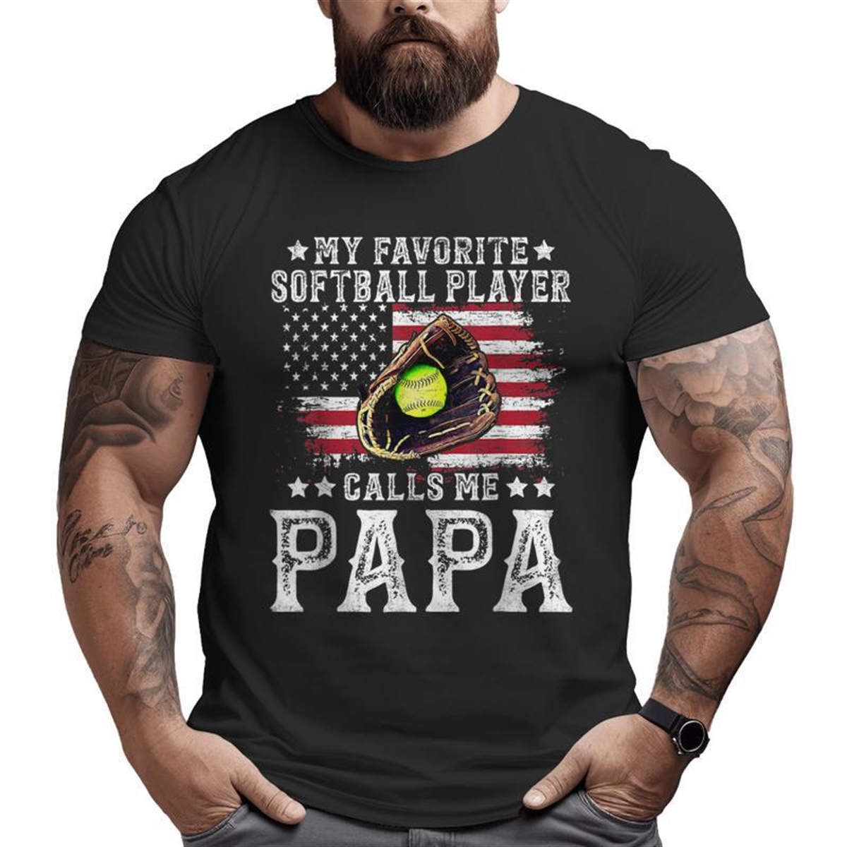 Softball Dad My Favorite Softball Player Calls Me Papa Daddy Big And Tall Men T-shirt
