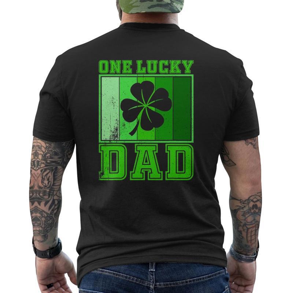 St Patrick’s Day One Lucky Dad Vintage Father Mens Back Print T-shirt